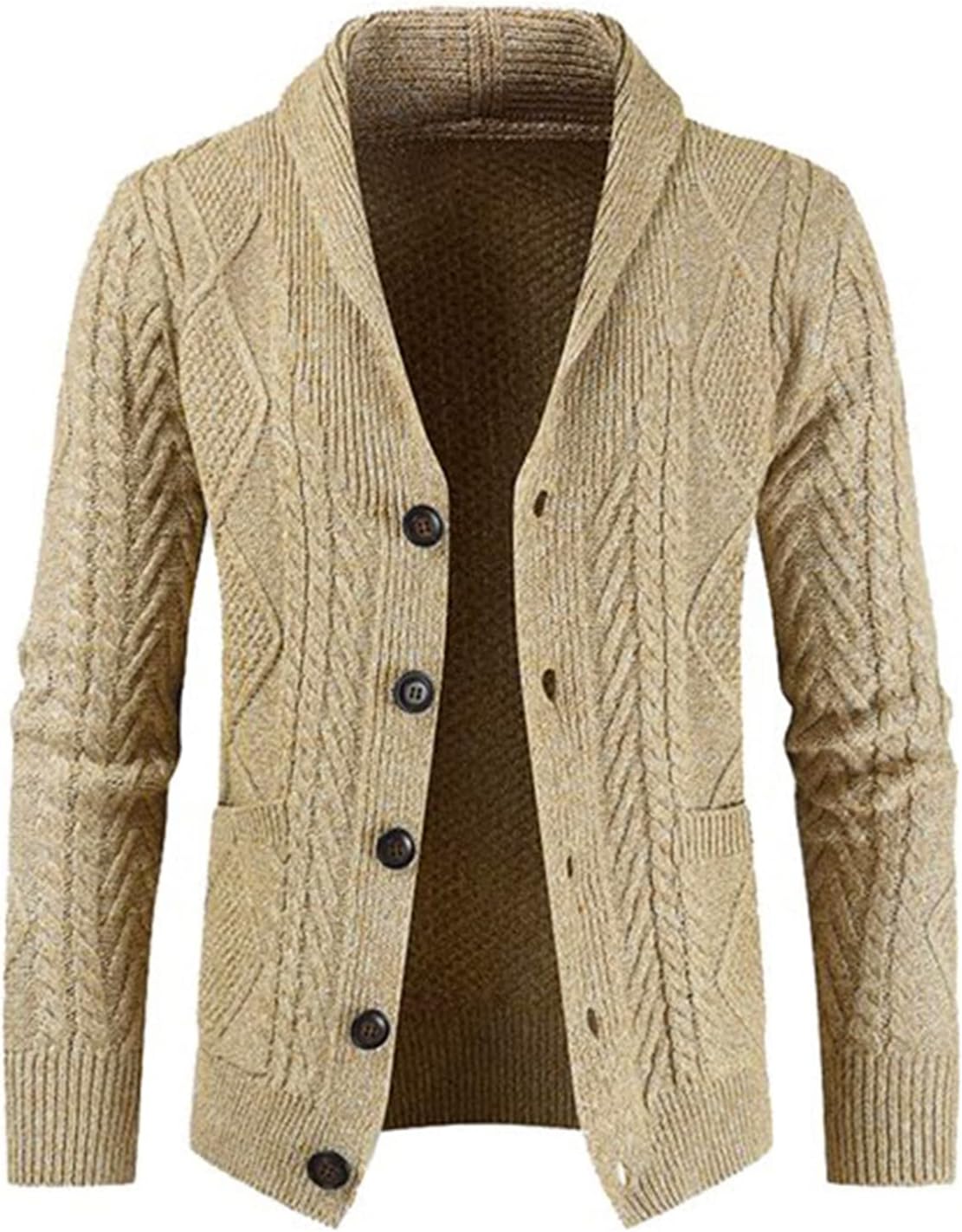 JMIERR Men’s Casual Long Sleeve Shawl Collar Buttons Down Cable Knit Cardigan Sweater with Pockets
