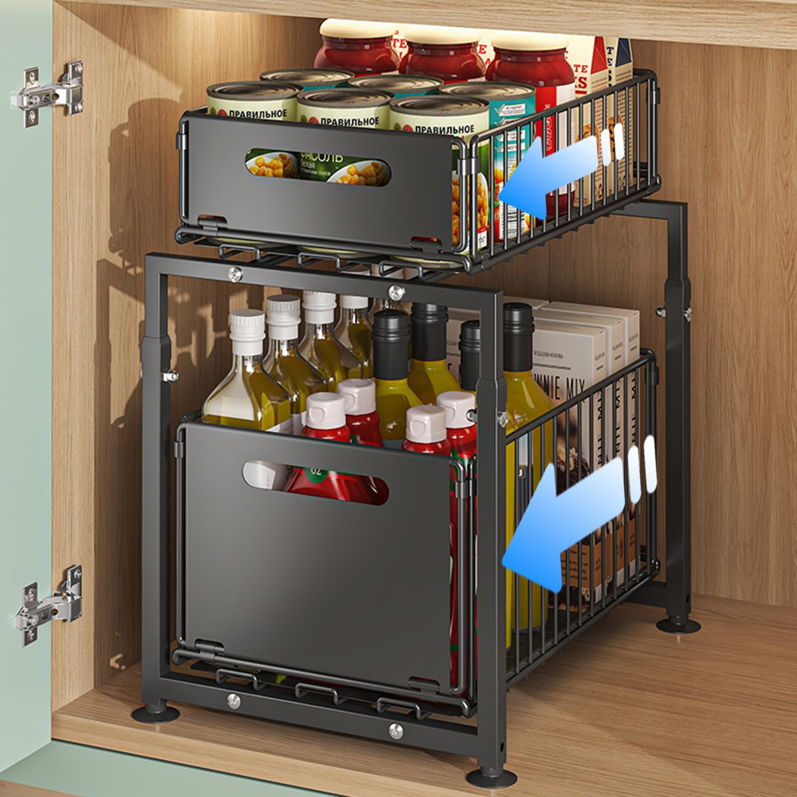 Sottolavello Cucina Salvaspazio in Metallo a 2 Livelli Estraibile, Multiuso Sottolavello per Bagno, Portaspezie Organizzatore Stabile e Compatto