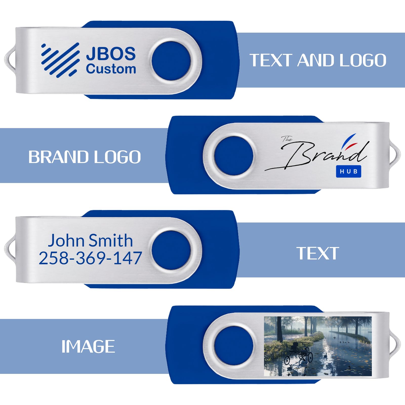 Niestandardowe pendrive'y USB 32 GB, USB 3.0, spersonalizowane pendrive'y z logo do biznesu, wydarzeń, drukowania tekstu lub obrazu, niestandardowe karty pamięci JBOS - królewski błękit
