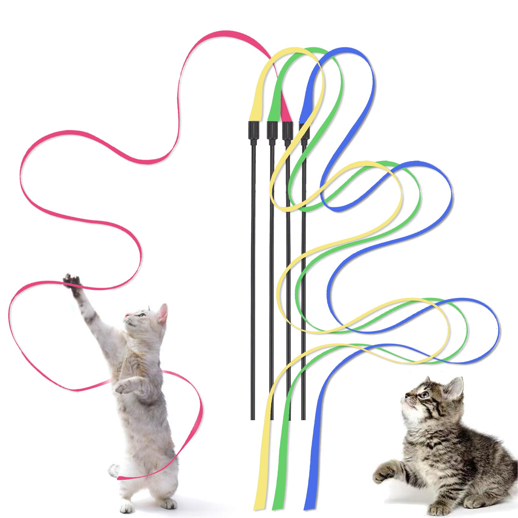 Kzouenzu Katze Zauberstab, Katze Wand Interaktives Spielzeug [4 Stück], Interaktives Katzen Regenbogenstab Schnurspielzeug, Interaktiver Zauberstab Für Katzen Für Trainingsgerät Indoor [Mehrfarbig]