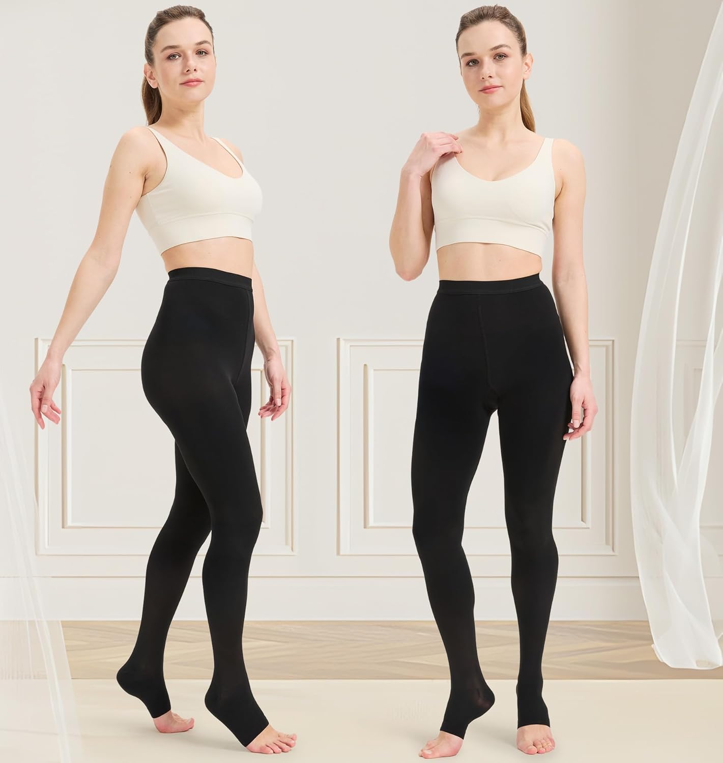 KEKING Medical Compression Pantyhose for Women & Men, Comfort 15-20 mmHg Graduated Compression Support Stockings, Open Toe Compression Tights for Varicose Veins, Edema, Flight, Black M - Image 7