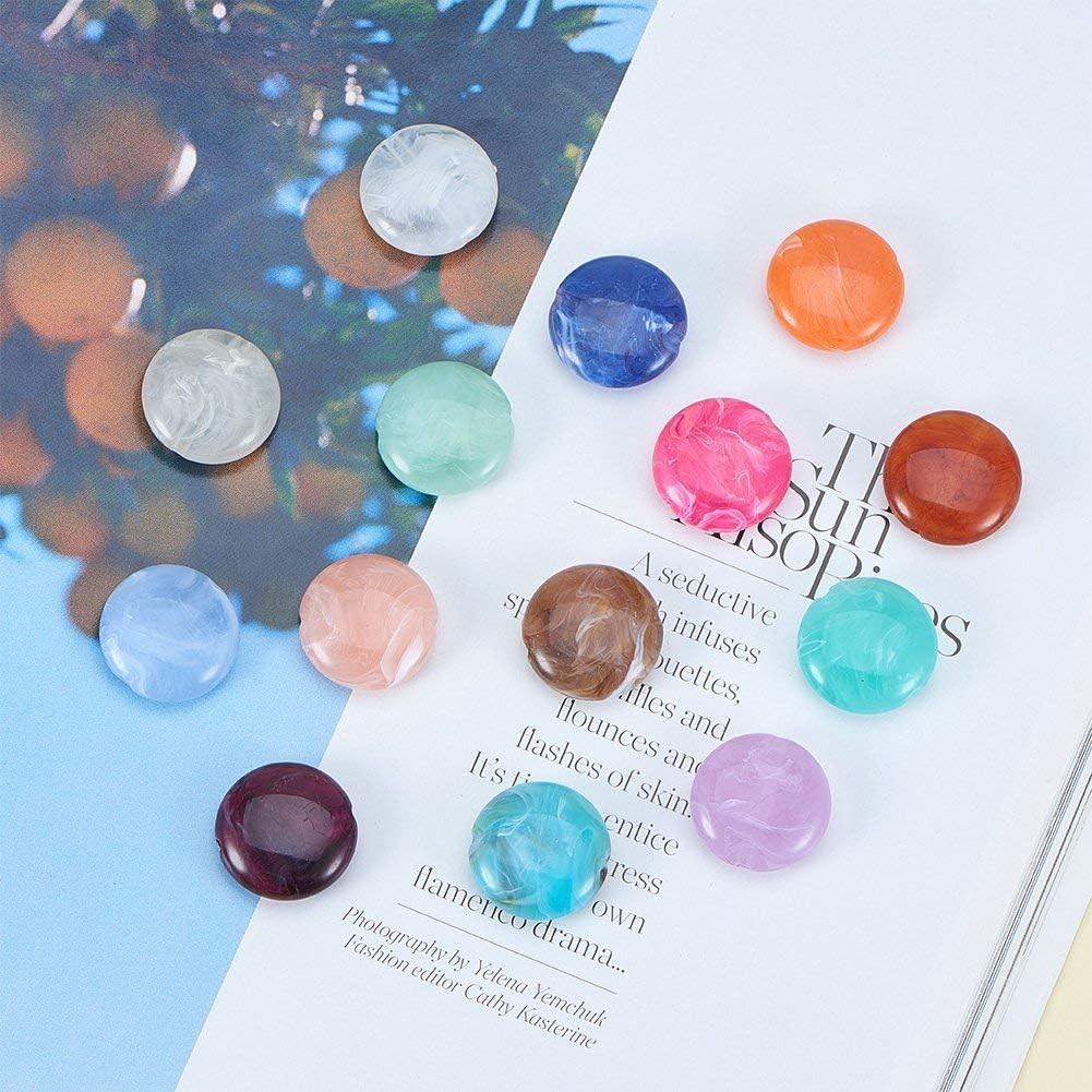 Craftdady About 190Pcs Random Mixed Colors Imitation Gemstone Acrylic Flat Round Spacer Beads 22mm Large Colorful Plastic Coin Disc Loose Beads for DIY Jewelry Craft Making with 2mm Hole