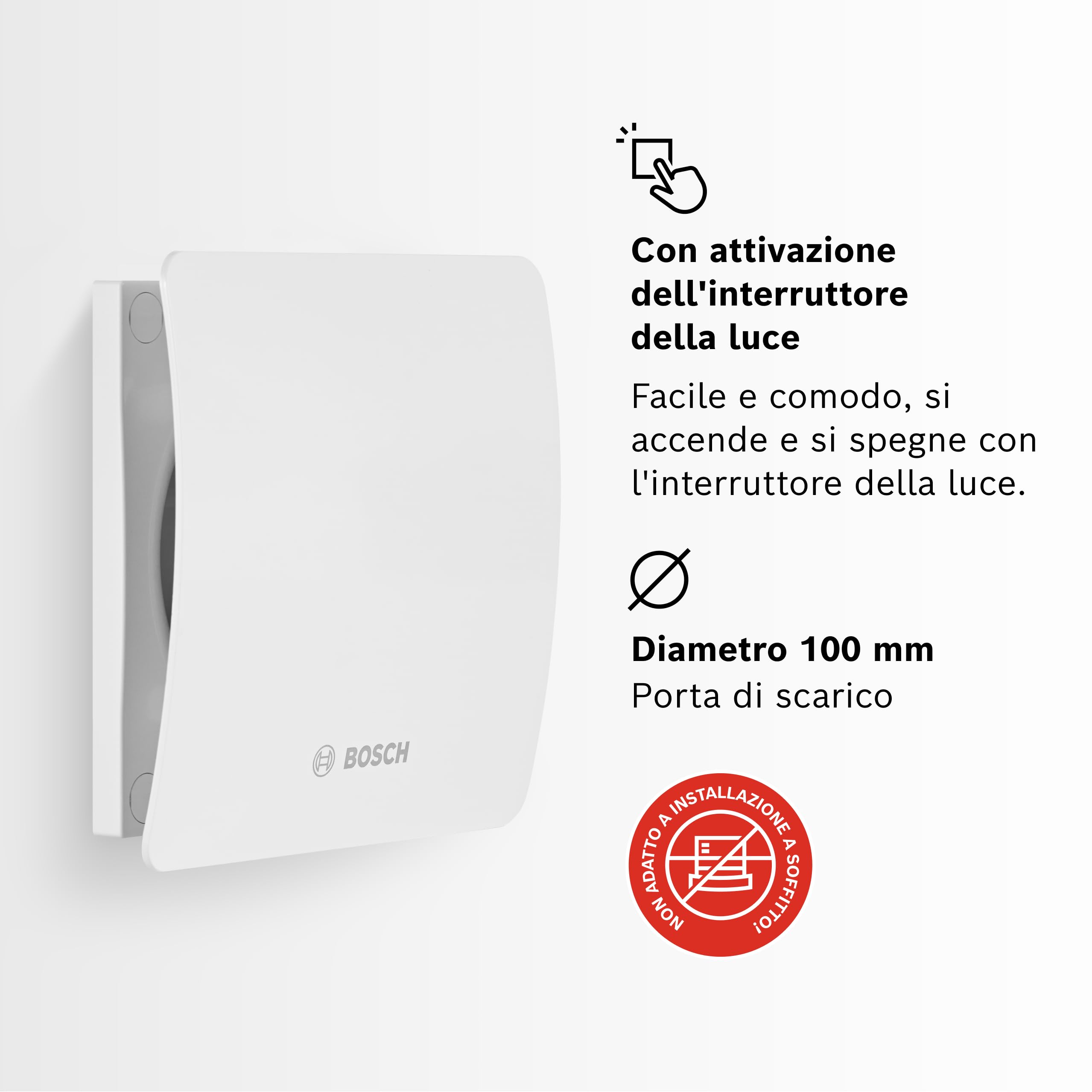Bosch Aspiratore da bagno 1500 W 100 - Ventilatore da Bagno e Toilette per Combattere Muffa e Umidità - Diametro da 100mm