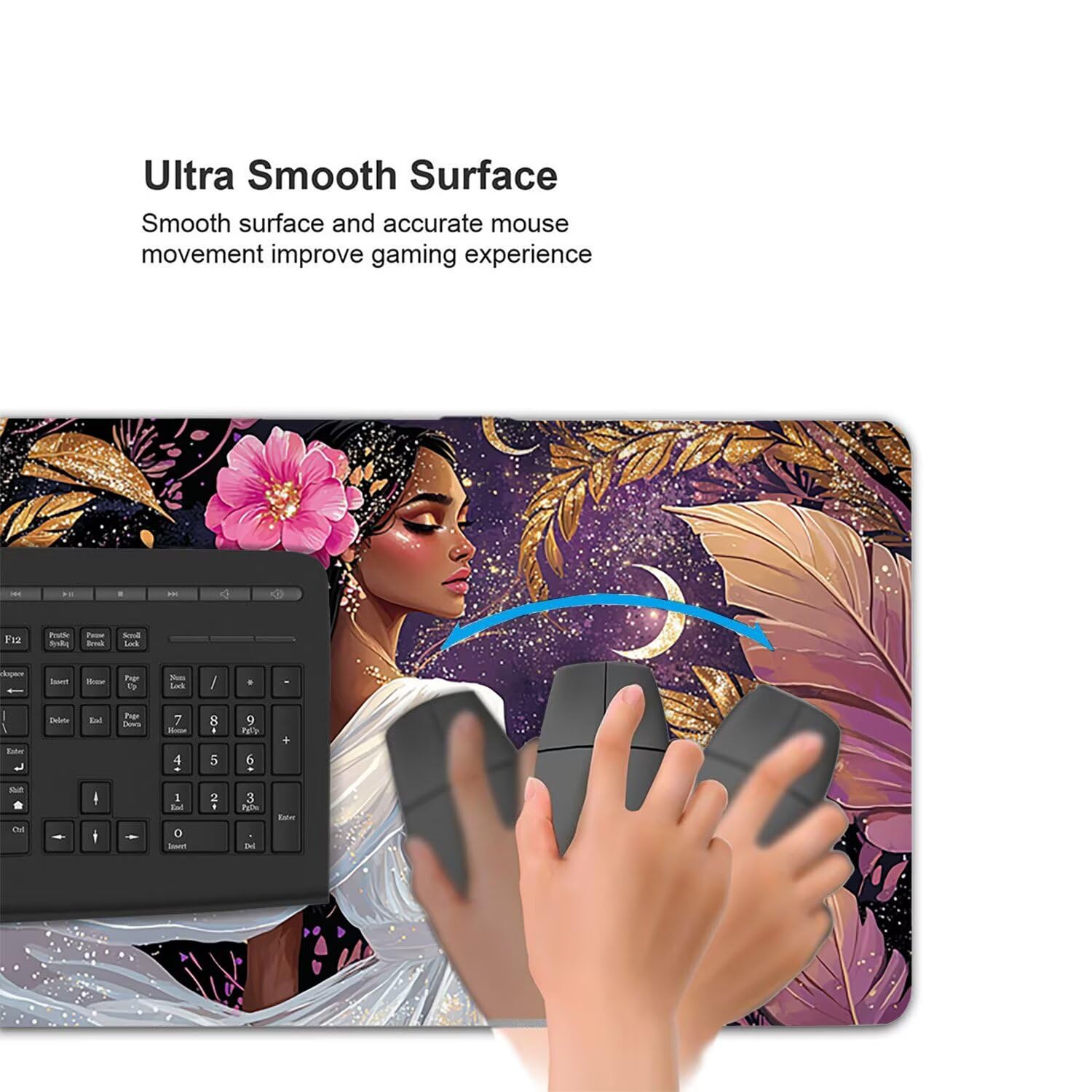 Tappetino per Mouse Gaming XXL 1600 x 800 mm – Ufficio Mousepad Grande – Migliora la Velocità e la Precisione – Tenuta Stabile – Lavabile – Sottomano per Ufficio Accessori Scrivania (Donna Fiori) G662
