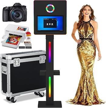 Mirror Photo Booth with Camera and Printer, DSLR Photo Booth with 15.6" Touch Screen,Flight Case,Remote Control RGB Light,Instant Print and Share Professional Photography for PartiesBlack