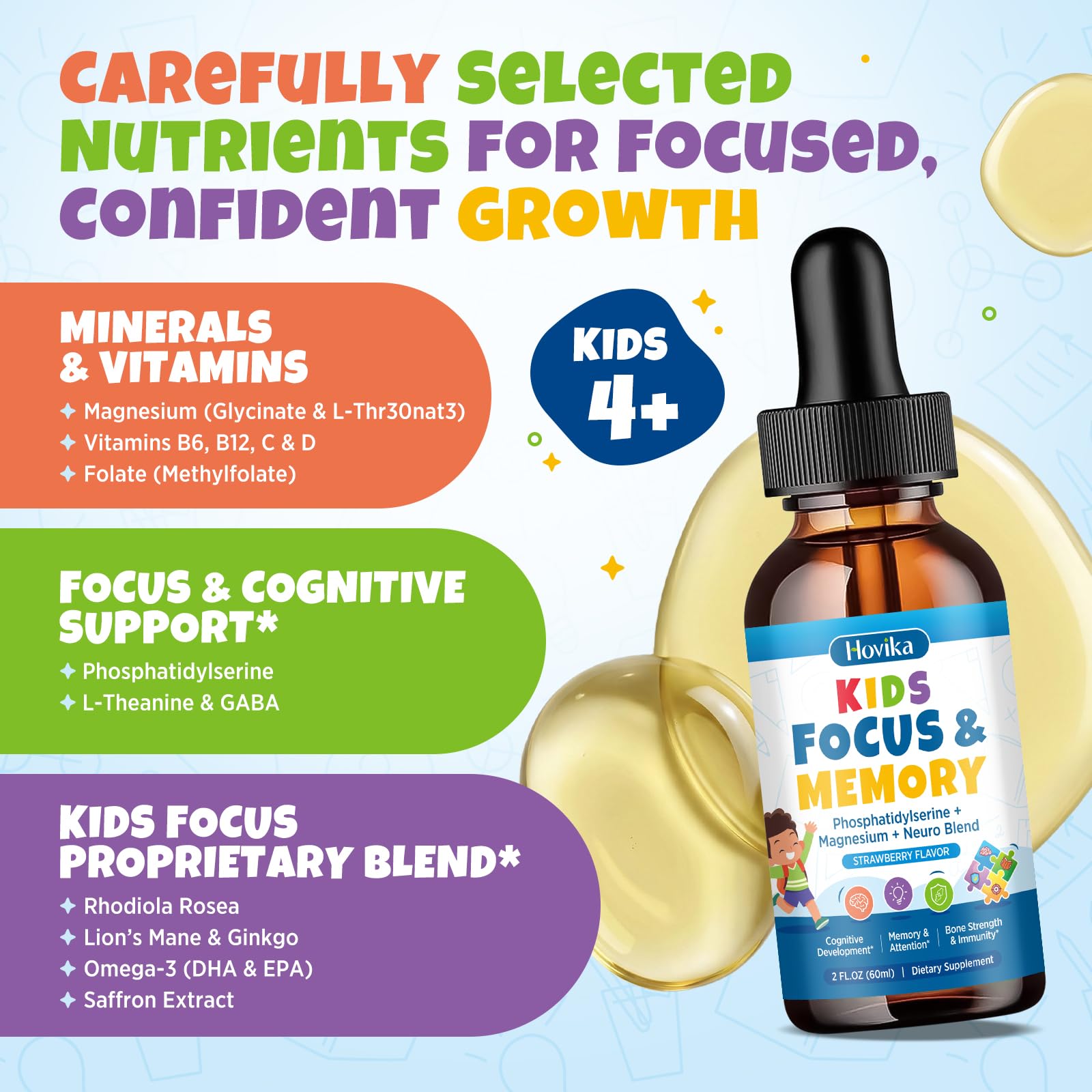 Kids Focus and Attention Supplements with Phosphatidylserine, L-Theanine, Omega-3 & Magnesium Glycinate - Kids Brain Vitamins Liquid Drops - Supports Concentration, Memory, Sleep & Mood, Strawberry — Amazon image 5