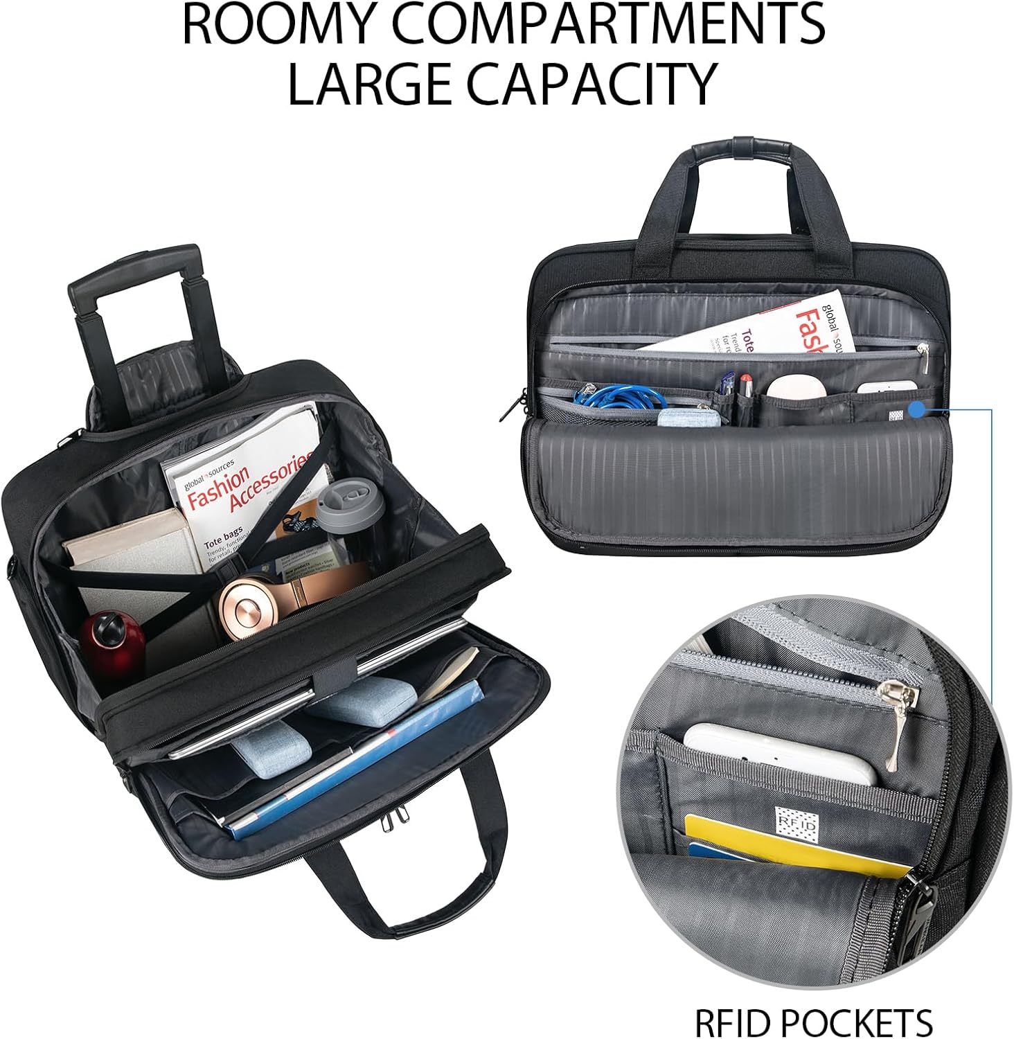 VANKEAN 17.3 Inch Rolling Laptop Bag, Waterproof Overnight Rolling Bags, Laptop Bags for Travel/Work/Business, Stylish Carry on Briefcase, Black - Image 5