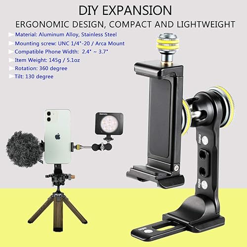 Miniatura 4 de Soporte de trípode de metal para iPhone  Soporte universal para teléfono celular con zapata fría soporte giratorio de 360 montaje de tornillo de 14