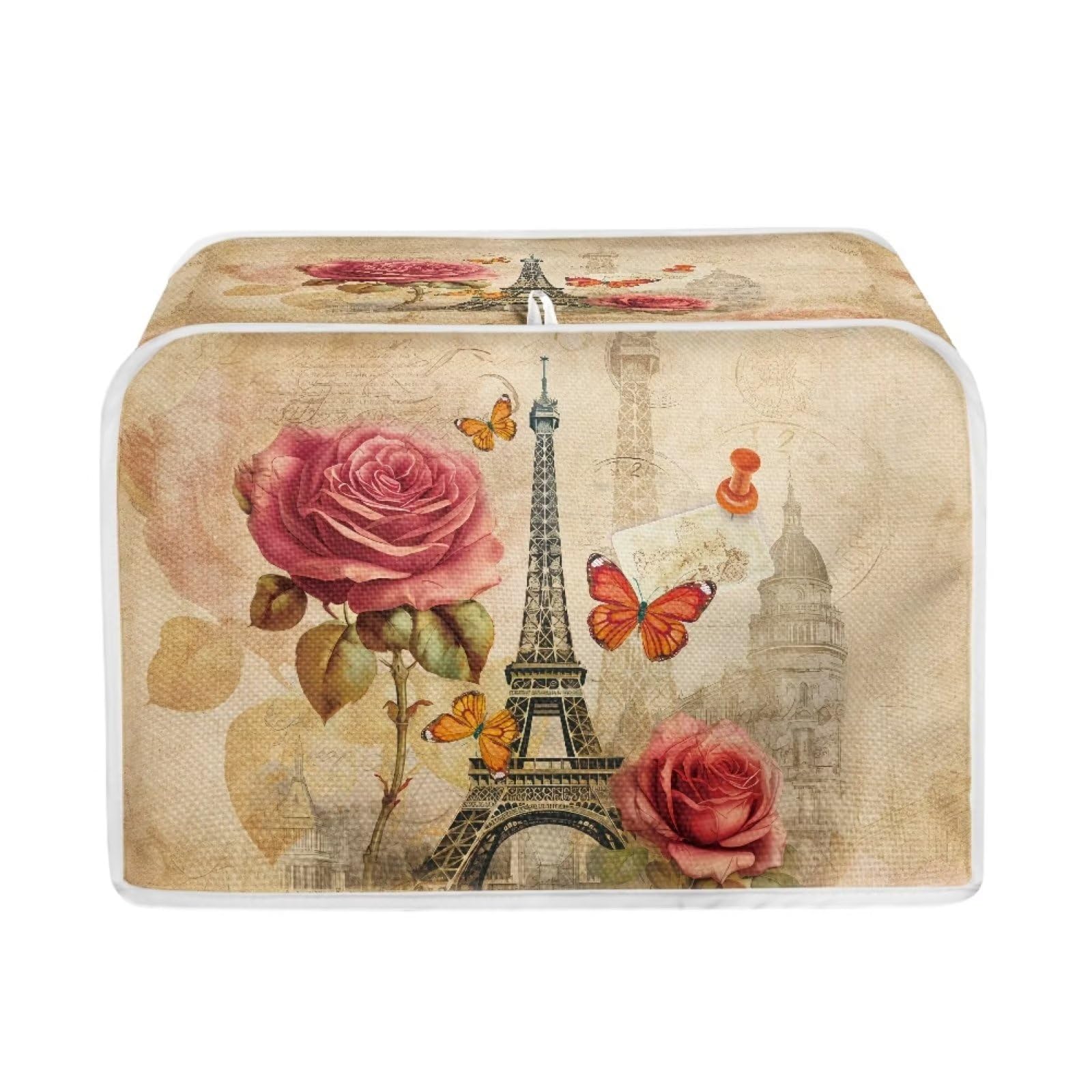 Talayituse Eiffel Tower Print Toaster Cover 2 Slice Bread Toaster Oven Covers Washable Rose Butterfly Toaster Cover Kitchen Small Appliance Covers Bakeware Protector