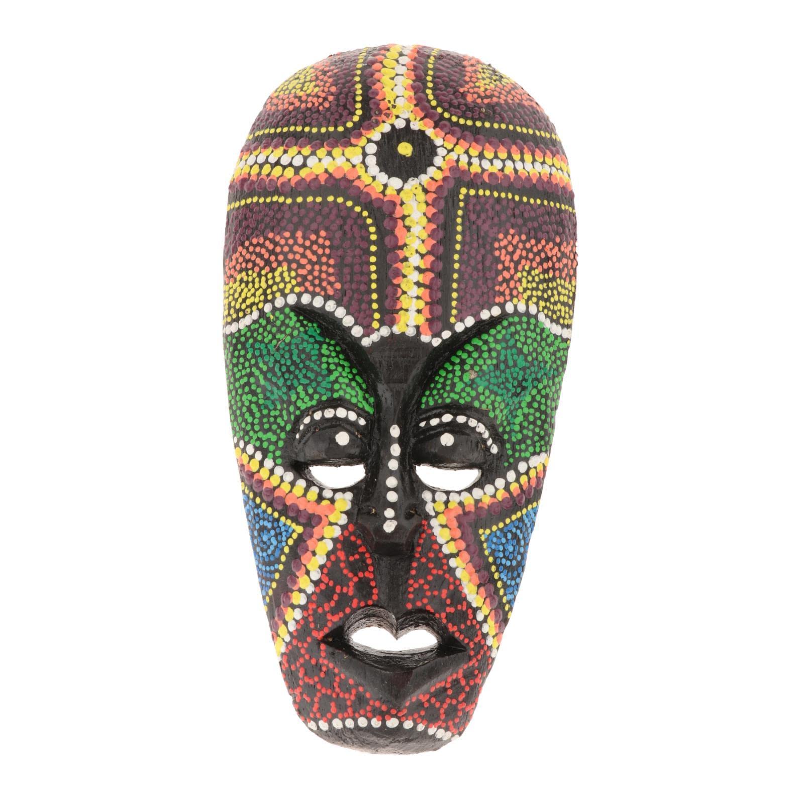 Pleayietoopiatiey Wooden African Hand Carved Tribal Face Mask Painting Wall Hanging Folk Art 20 Cm