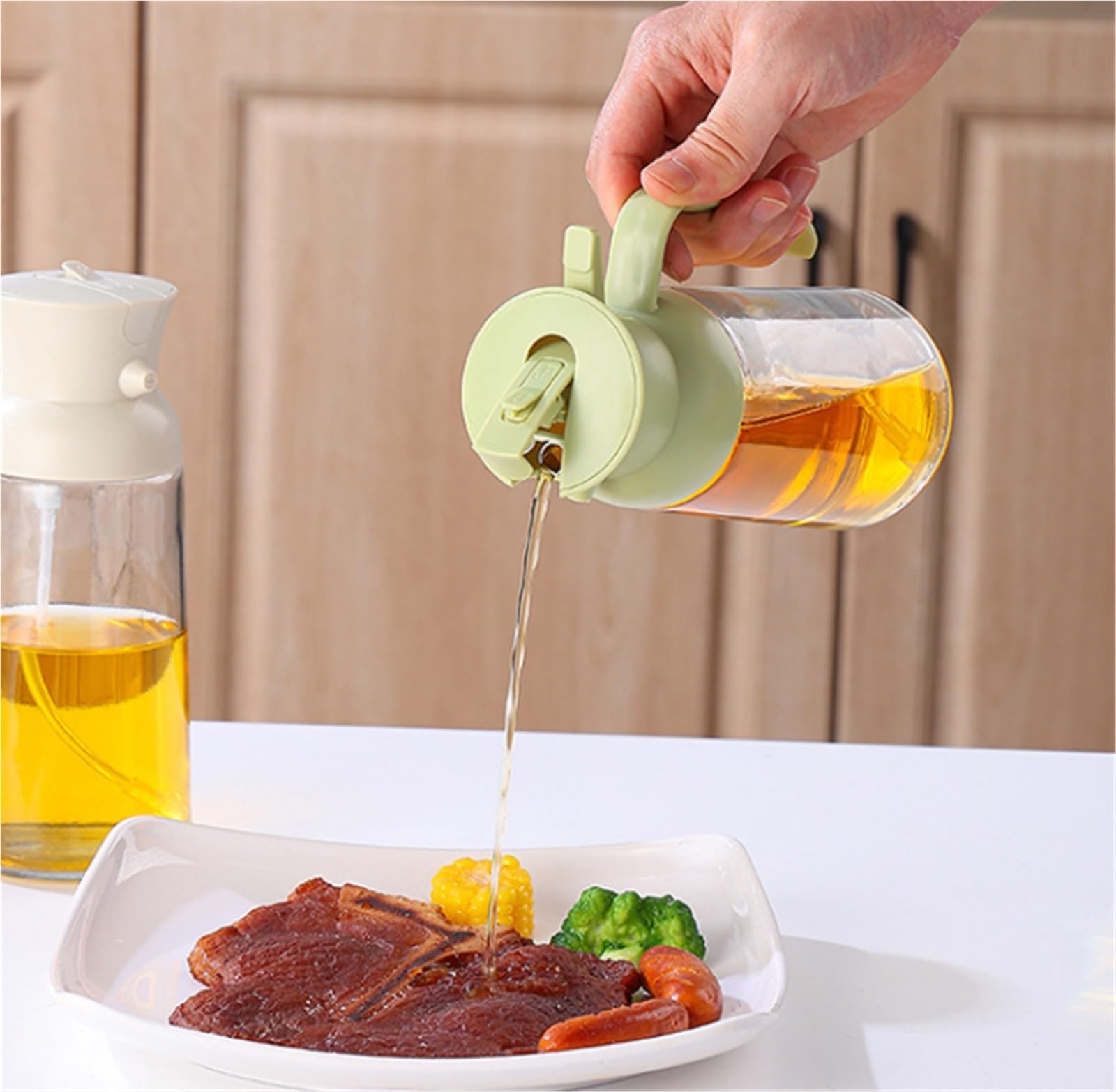 Ölsprüher Für Speiseöl Olivenöl-Sprüher Öffnet Und Schließt Automatisch For Kochen Grillen Grillen Küche(Grün)