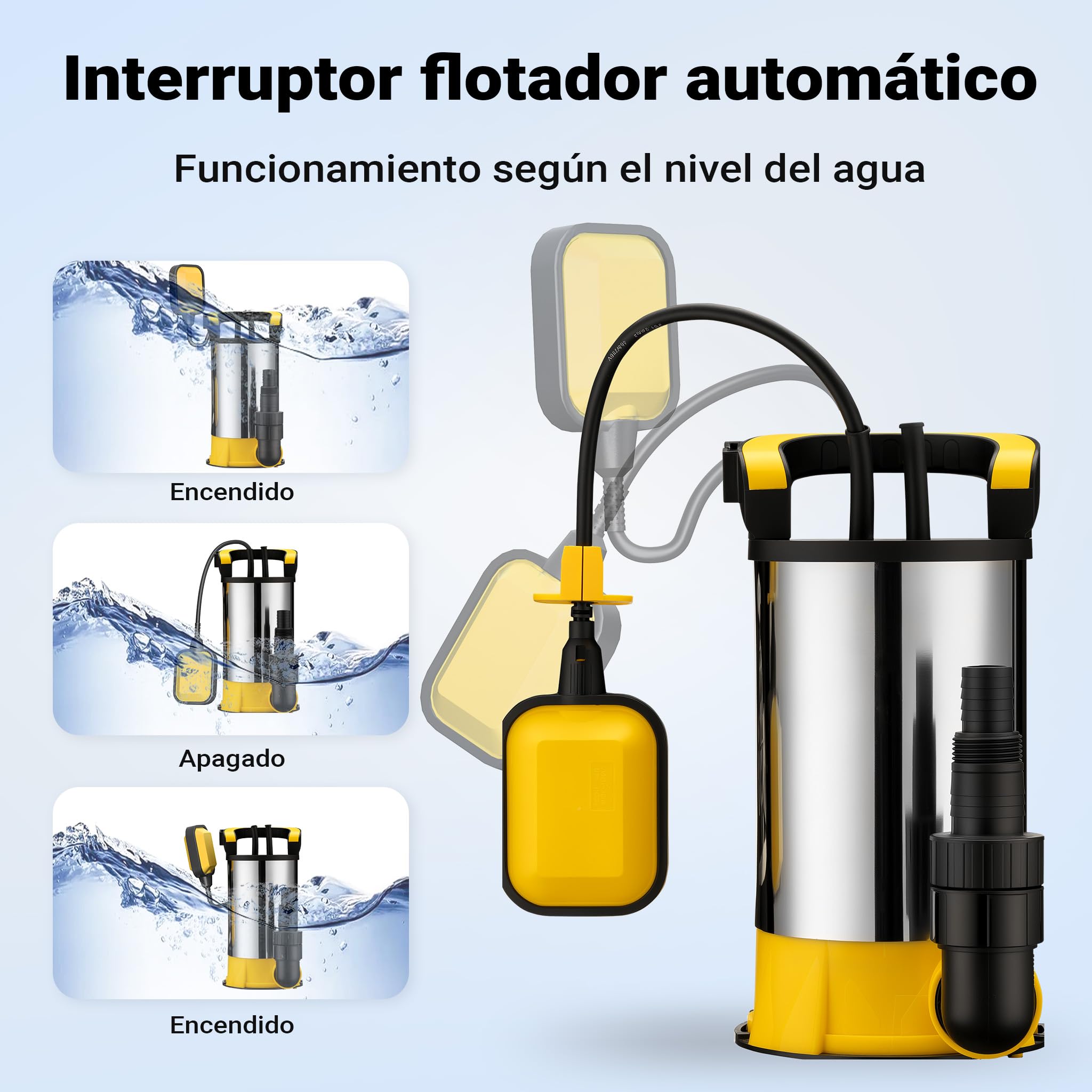 Wiltec Bomba sumergible de aspiración plana 850W 15000 l/h 8,5 m PPO acero inoxidable