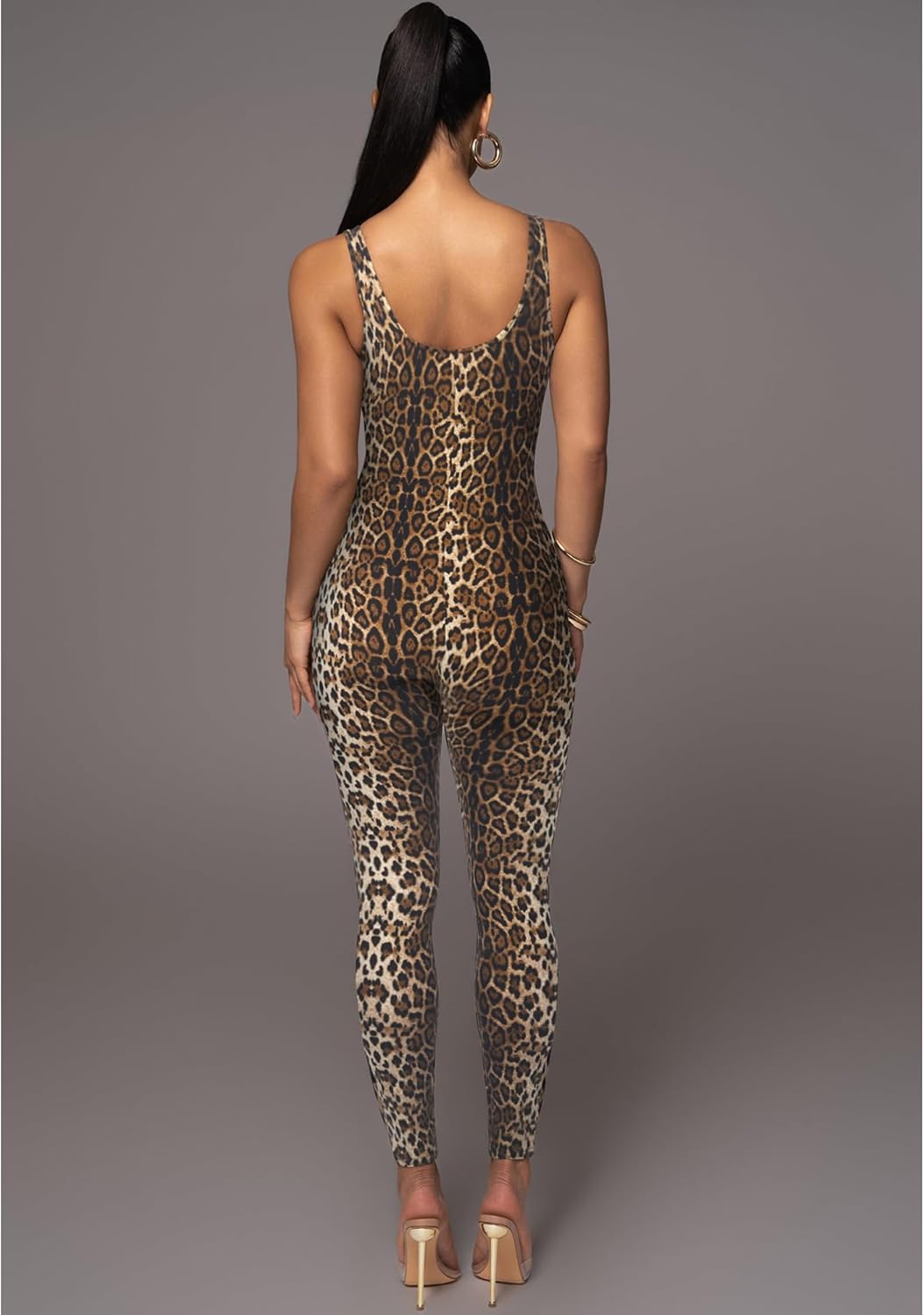 Leopard Print One Piece Jumpsuits for Women Elegant Bodycon Rompers Sexy Club Workout Full Bodysuit - Image 4