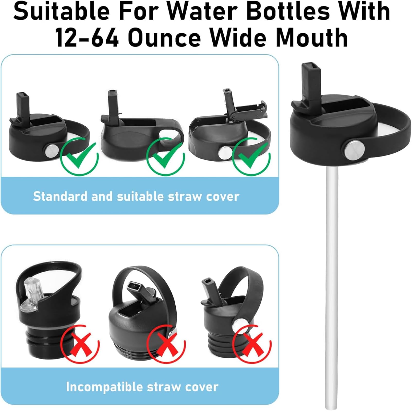 8 pajitas de plástico de repuesto, pajitas reutilizables, compatibles con botella de agua Hydro Flask de 18 a 64 oz y otras marcas con 2 cepillos de limpieza. Perfecto para todas las bebidas. 24 cm