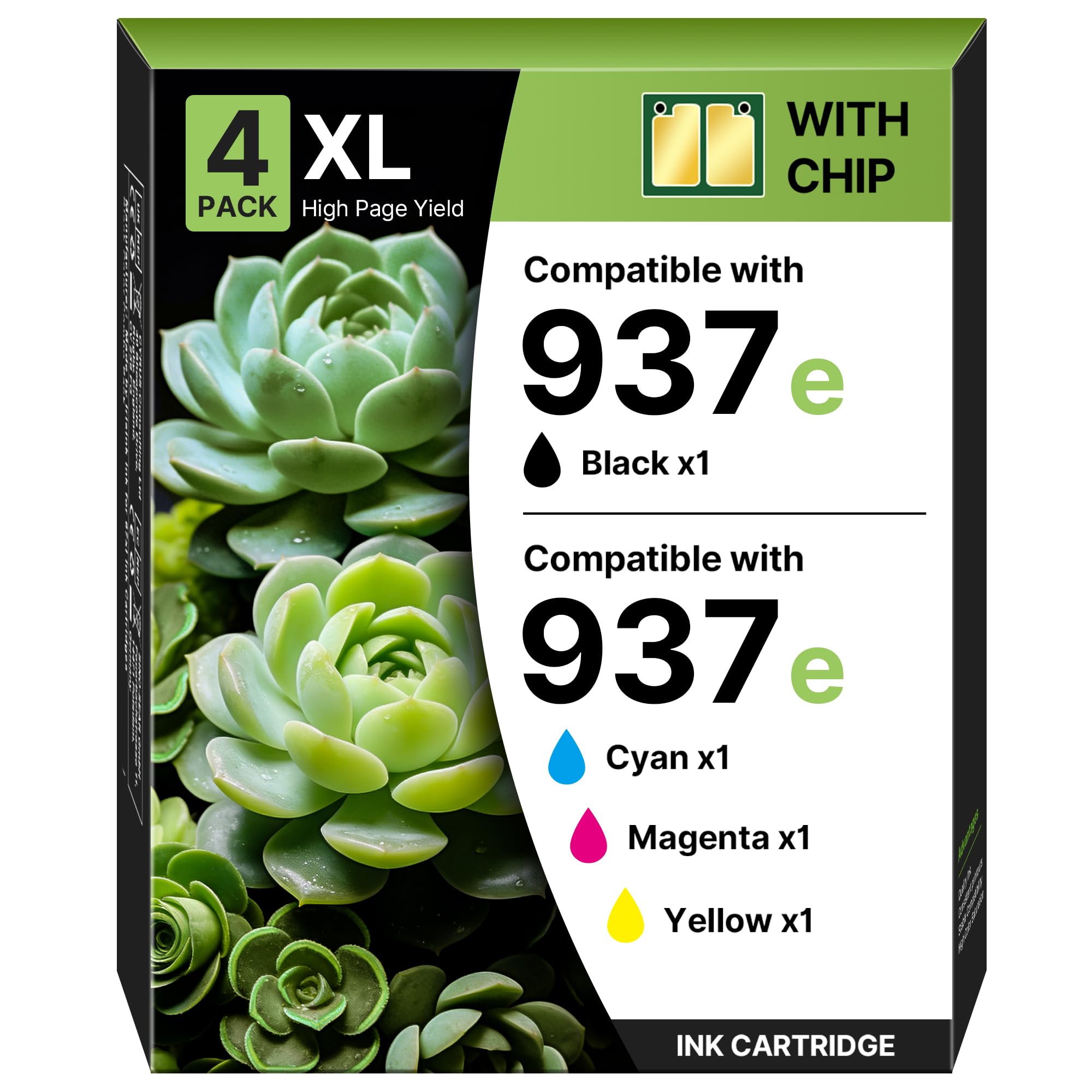 937 Druckerpatronen 937e Multipack XL Kompatibel für HP 937 Druckerpatronen Multipack XL 937 XL 937XL für HP937 für HP Officejet Pro 9120 Patronen für OfficeJet 9730 9120b 9110b (4er-Pack, Mit Chip)