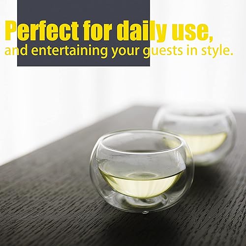 Miniatura 5 de PunPun Juego de 4 tazas de té de vidrio de borosilicato de doble pared de 2.7 fl oz, tazas de espresso, aislantes al calor, tazas de té