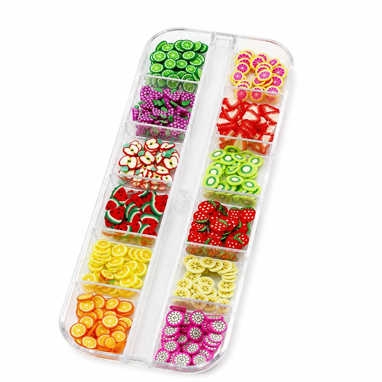 Fruit Nail Art Decoration Kit – 3D Colorful Fruit Slices Fimo Stickers for Nails, DIY Manicure, Resin Crafts & Slime Decoration – 12 Grid Box-image-42