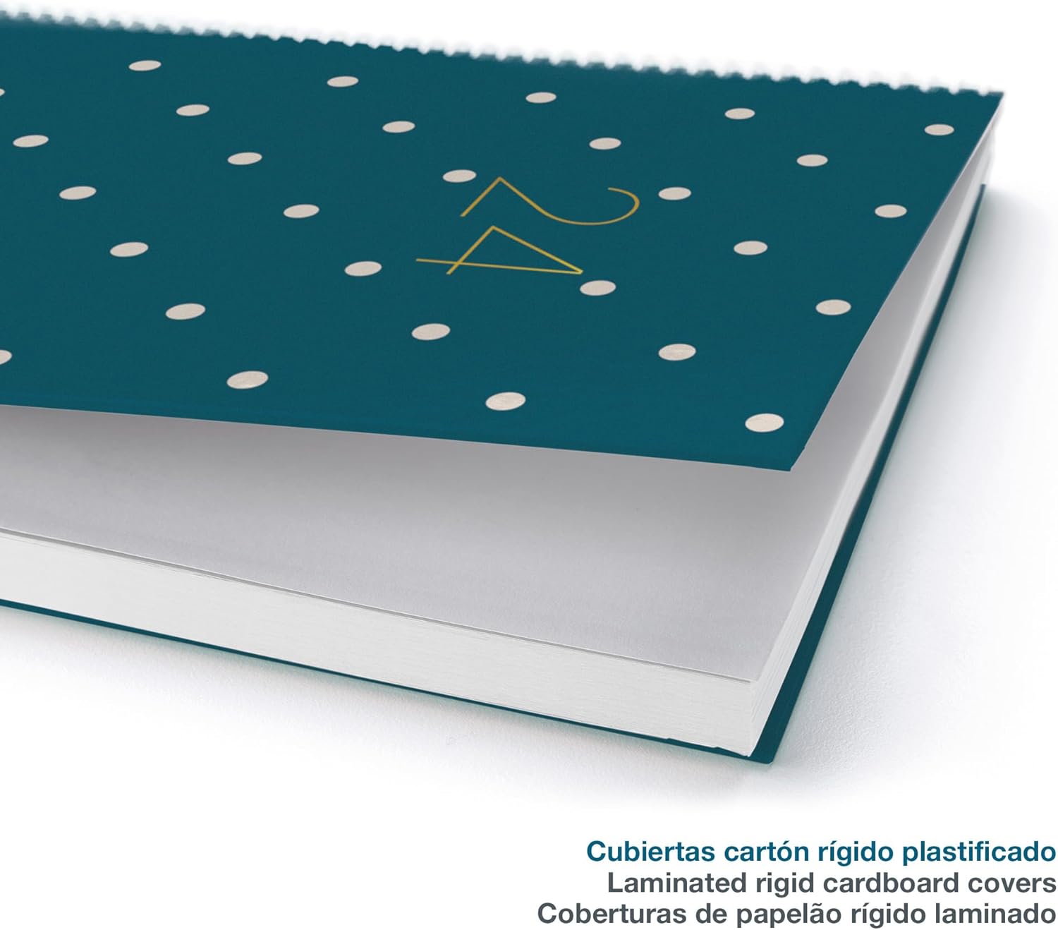 Miquelrius - Annual Diary 2024, Week to View, Plus Size 155 x 213 mm (similar A5), Hard Cover, Spiral Binding, Elastic Closure, Spanish, English and Portuguese, Polka Dots with Gold Stamping
