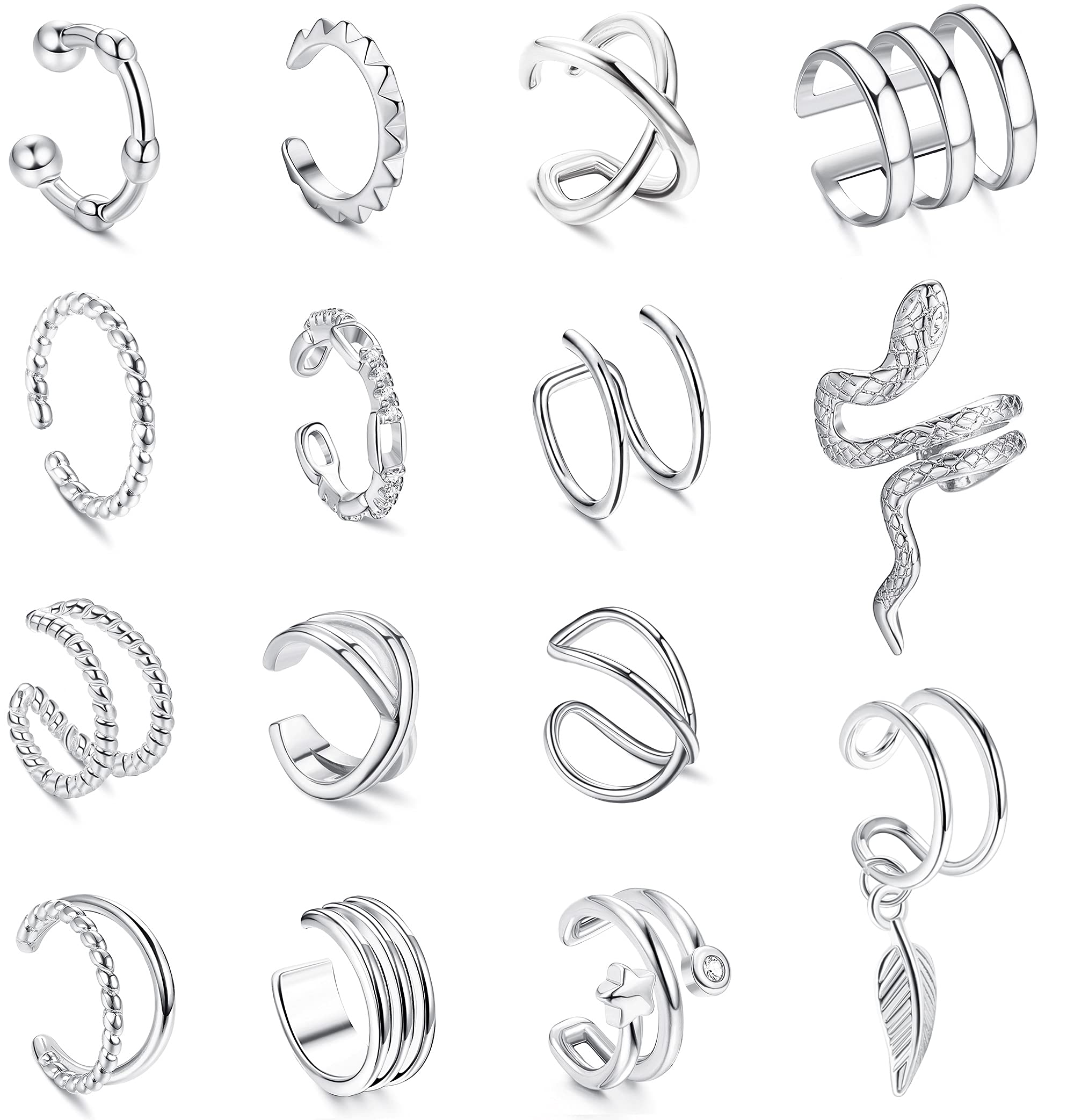 CASSIECAWomen's Adjustable Non-Piercing Ear Cuffs Earrings Clip On Cartilage Helix Wrap Ear Jewelry Set