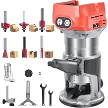 Cordless Compact Router Compatible with Milwaukee 18V Battery | 800W Brushless Motor 30,000RPM 6-Speed, Woodworking DIY with Edge Guide Dust Hood & 6 Router BitsNo Battery