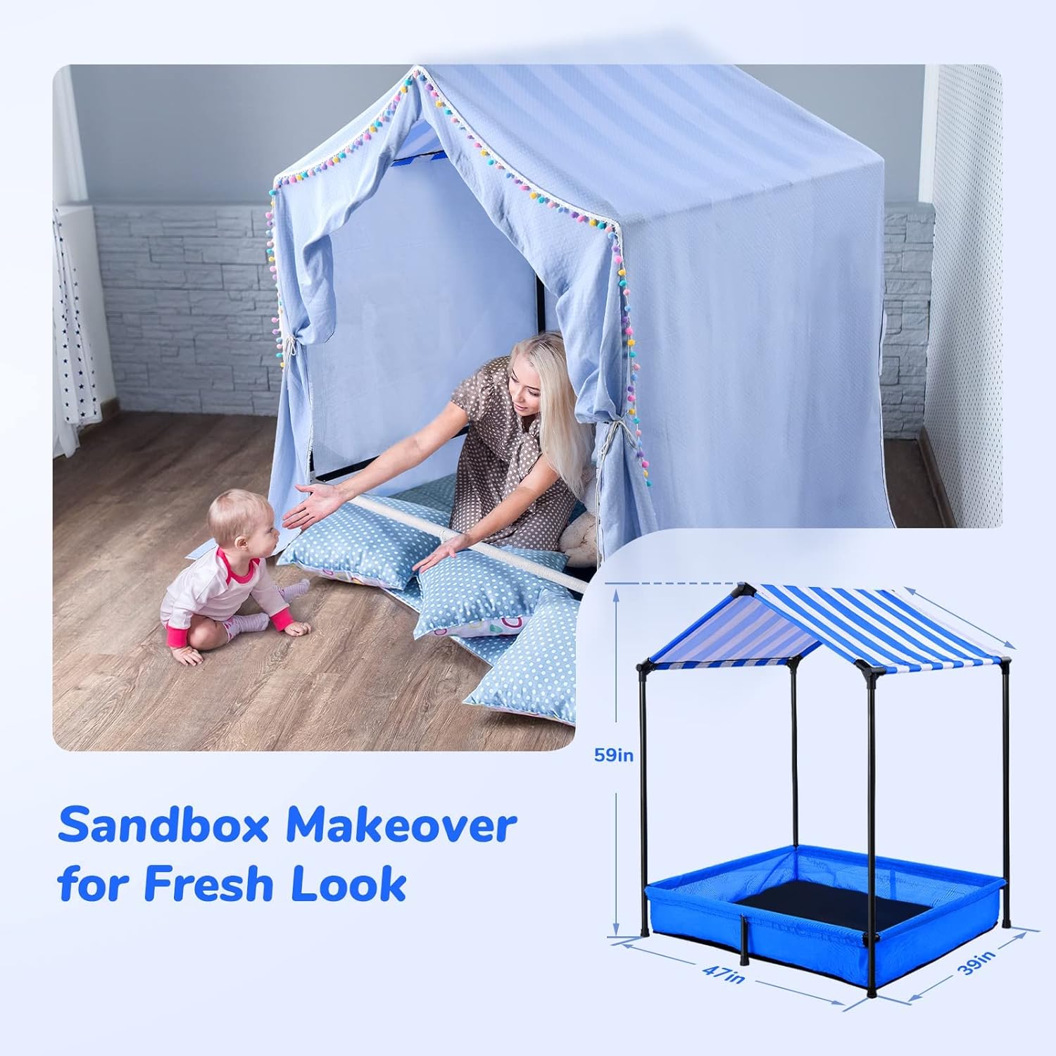 Jugader Steel Kids Sandbox with Cover and Canopy, Sand Pit with Bottom Liner for Outdoor Backyard : Toys & Games