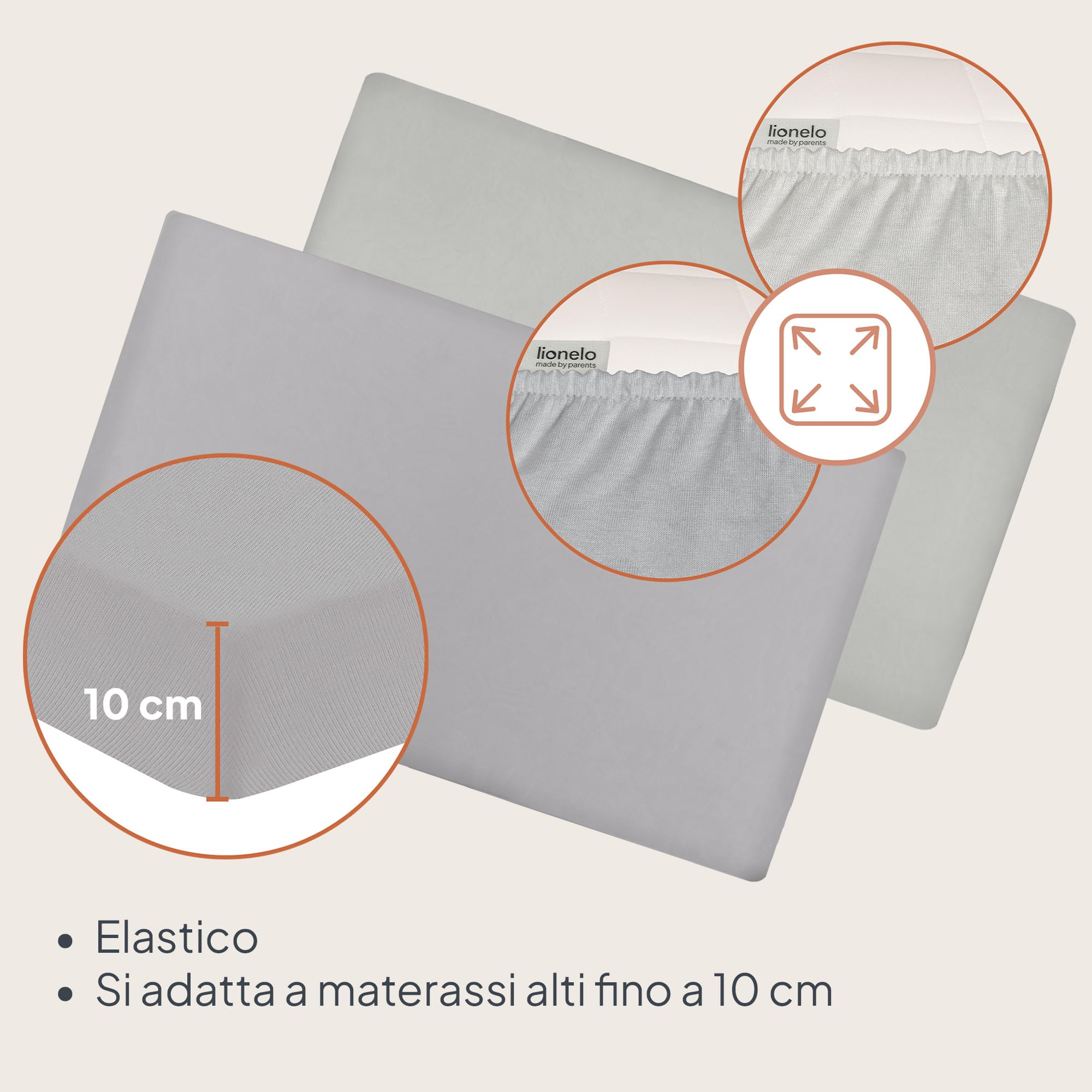LIONELO Lenzuola con angoli per lettino neonato, Set da 2, 118x60 cm, Cotone di bambù naturale, Traspiranti, Ideali per materasso di lettino, lettino da viaggio/Campeggio o culla, Bianco/Grigio