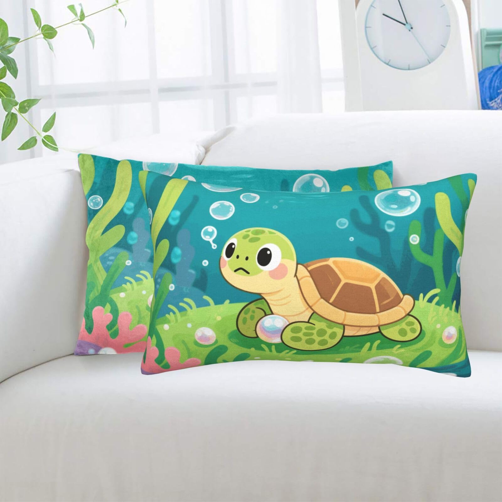 2 Pack Standard Pillowcases Sets, Ultra Soft Comfort Microfiber Plush Pillow Cases Cute Turtles Decorative Throw Pillow Cover with Hidden Zipper for Bedroom, Sofa, Couch,16"X24"