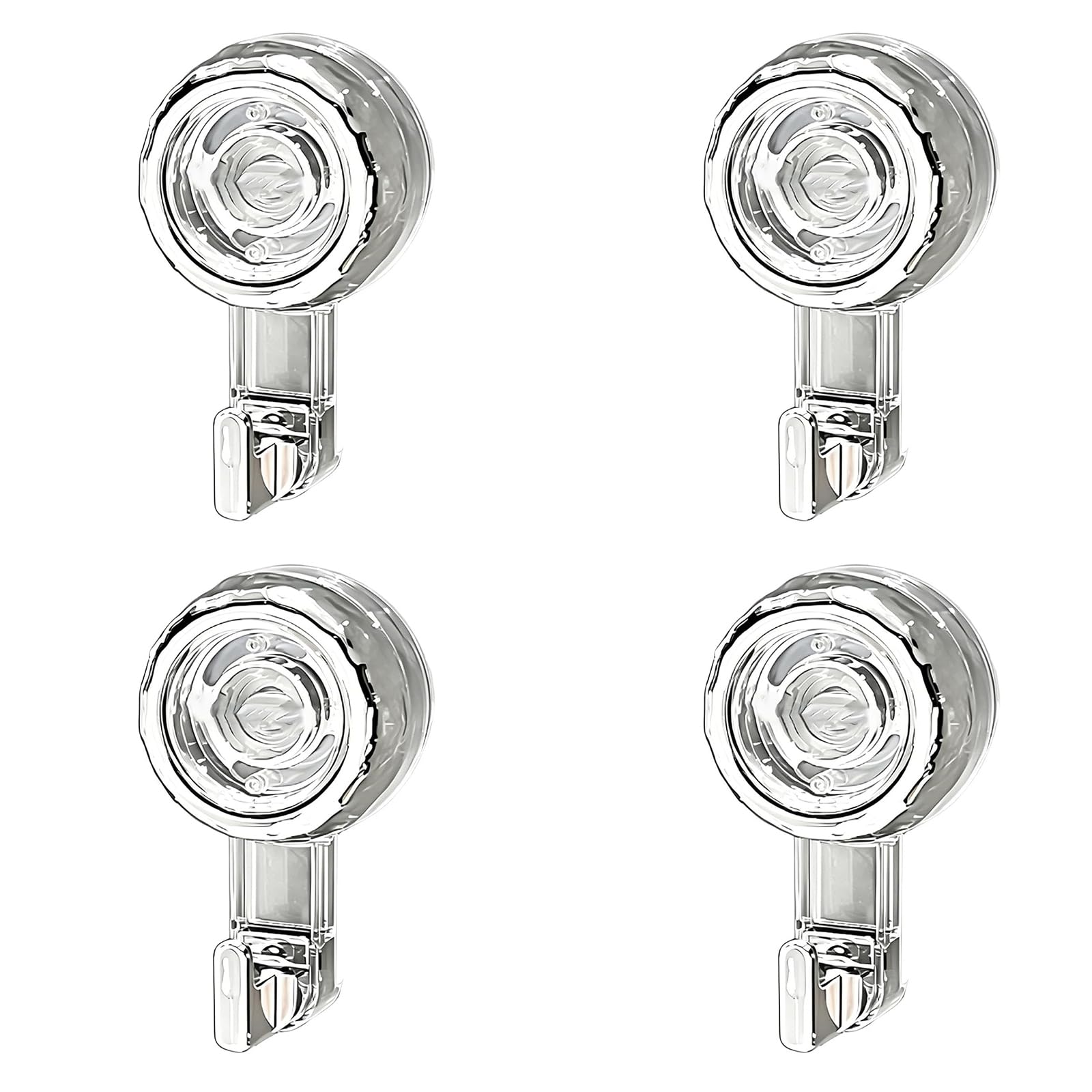 4pcs Suction Cup Hooks Reusable & Removable Suction Towel Hook No-Drill Strong Suction Hanger for Bathroom Kitchen Window Glass Door Mirror Tile (Clear Silver)