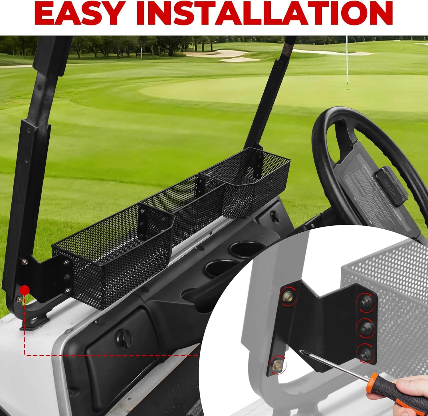 Inner Front Mesh Storage Basket Compatible with E-Z-GO RXV Valor 2025 Accessories, Black Combined Front Inner Dash Storage Tray Storage Shelf for EZGO RXV Valor 2025