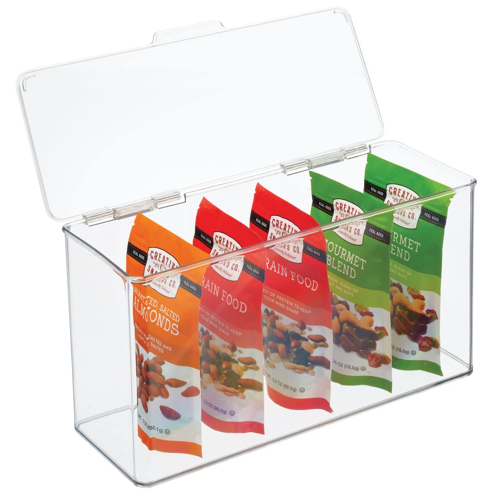 mDesign Küchen Organizer mit Deckel – Vorratsdose für Küche & Kühlschrank – stapelbarer Kühlschrank Organizer aus BPA-freiem Kunststoff für Nudeln, Obst & Co. – 4er-Set – durchsichtig
