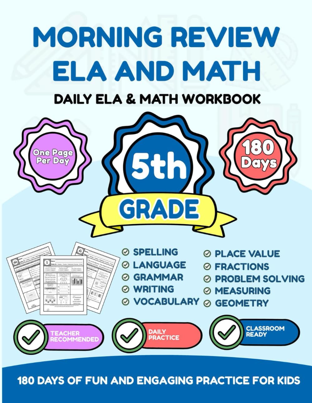 Morning Review: ELA & Math 5th Grade: 180 Days of Fractions, Decimals, Grammar & Reading Comprehension – Daily Spiral Review Workbook for Grade 5 (Ages 10-11)