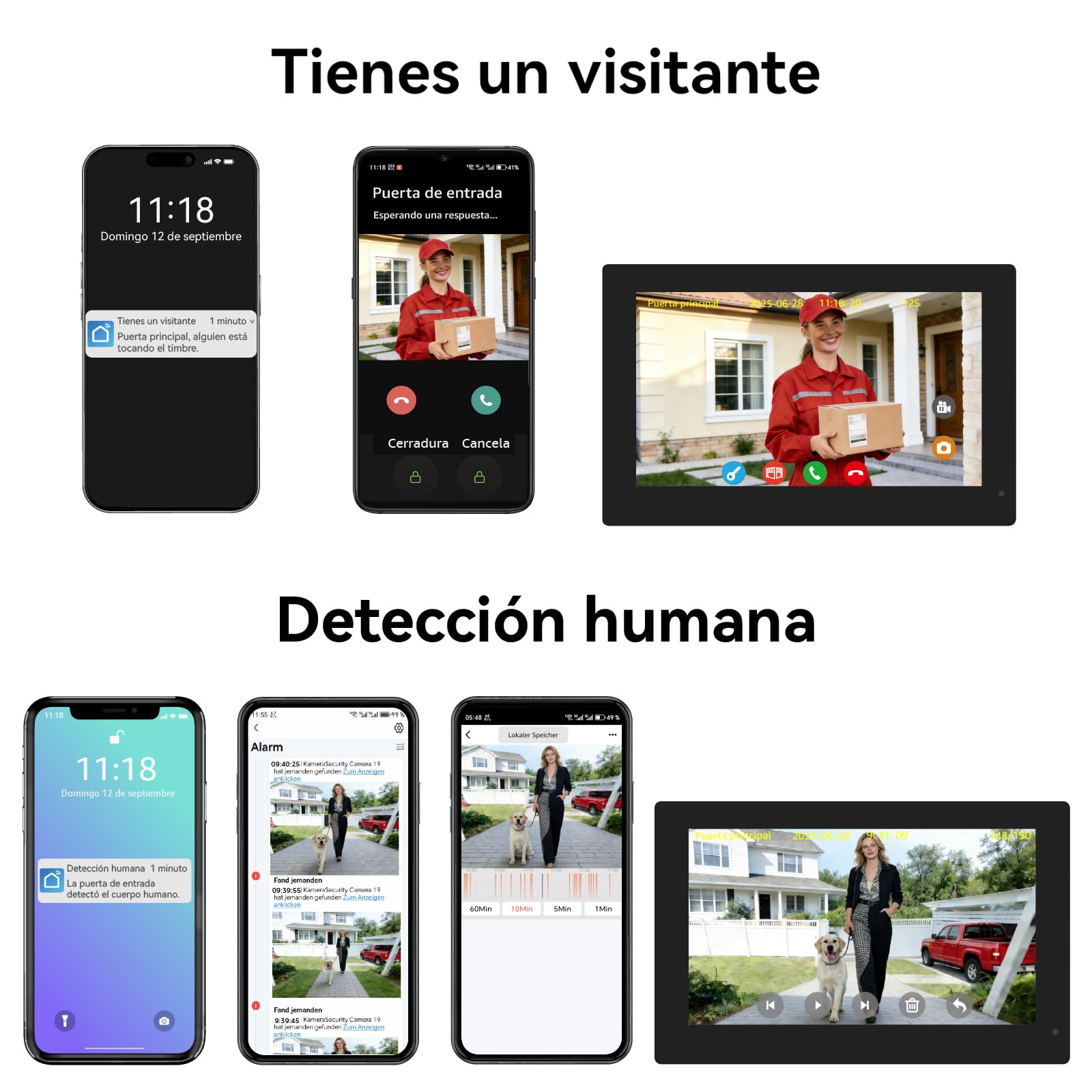 Videoportero WiFi6 2,4/5GHz Full HD 7" Pantalla Táctil Color Audio Bidireccional Detección Humano App Tuya KW07