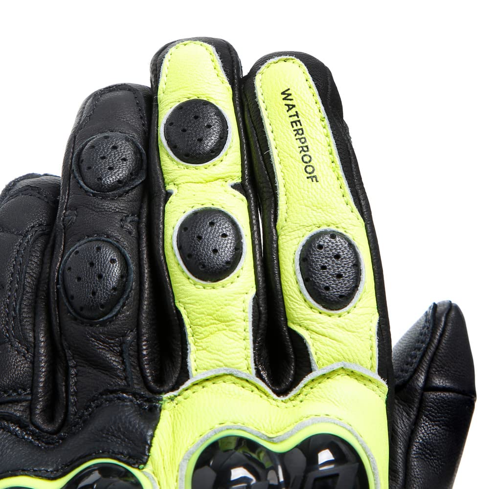 Dainese Impeto D-Dry Gloves, Guantes de Cuero para Moto de Turismo, para Hombres y Mujeres, Negro/Amarillo Fluo, L