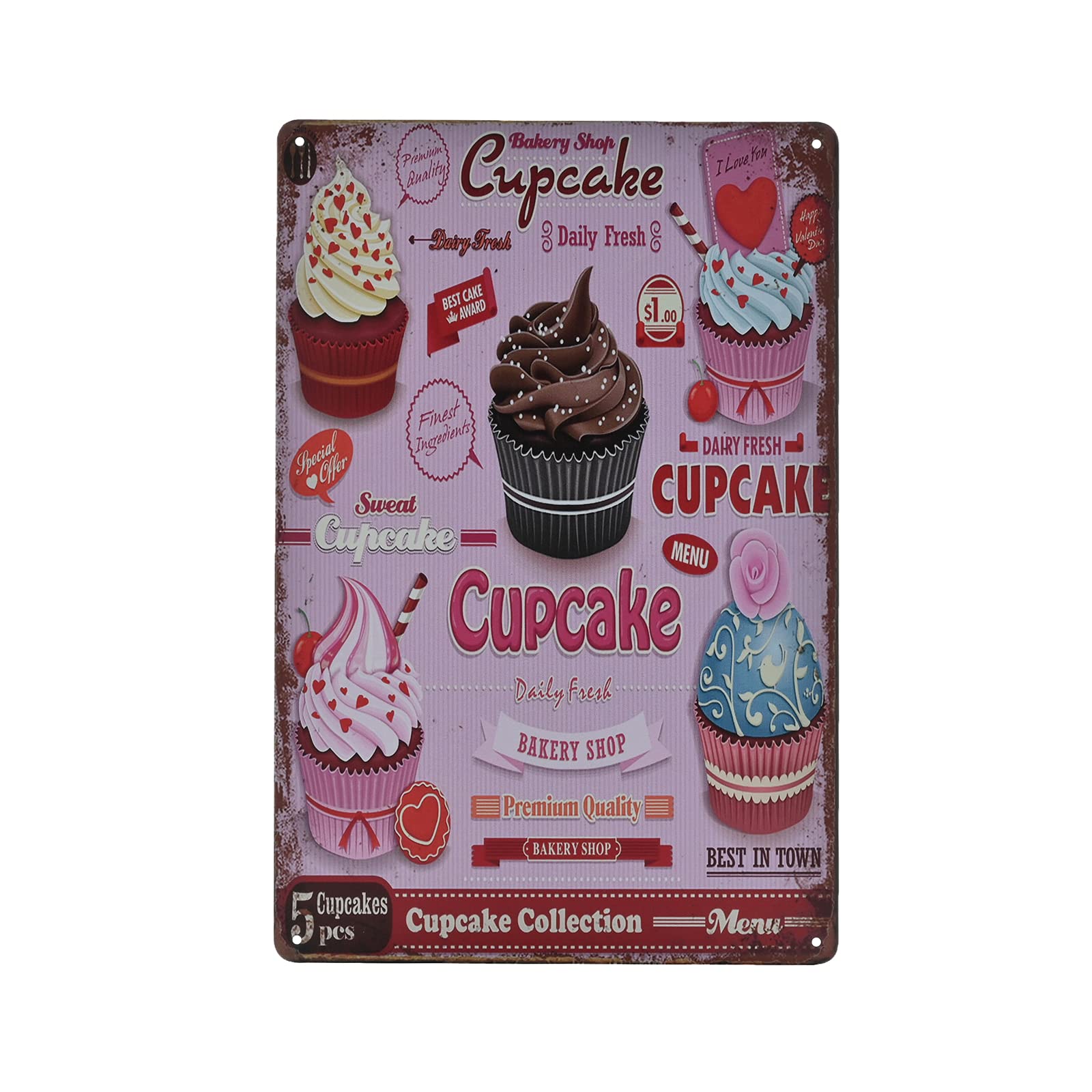 SMAZDFXX Vintage Metal Sign - Cupcake Bakery Shop Tin Sign Decorative Wall Decor 5.5"x8"