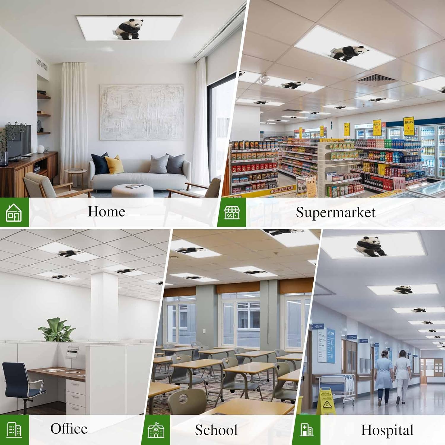 Funny Panda Fluorescent Light Covers for Ceiling Lights 4x2 feet,4 Pack Magnetic Light Filters for Classroom,Cute Art Fun Lovely Animals on Toilets Fluorescent Lamp Shade Panel for Office School Drop