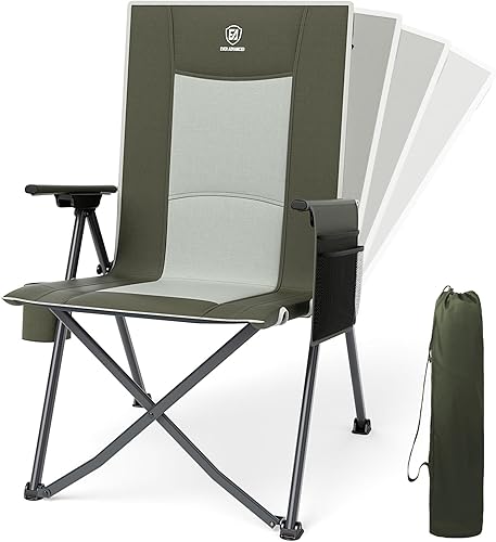 Miniatura 11 de EVER ADVANCED Sillas de campamento reclinables para adultos, ligeras, silla reclinable plegable con respaldo ajustable, sillas de salón de 4 Negro