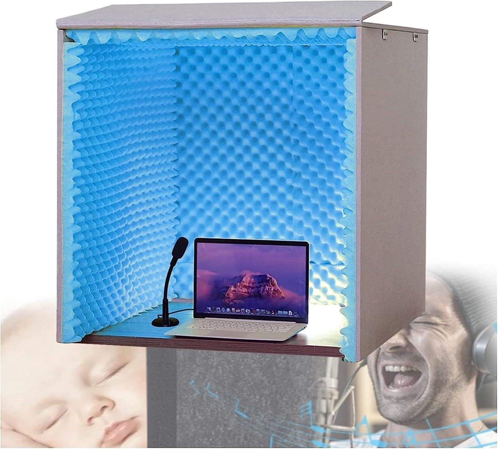 Cabina di registrazione vocale portatile insonorizzata – Scudo di isolamento acustico da scrivania – Scatola acustica per musicisti e podcaster, 80 x 80 cm