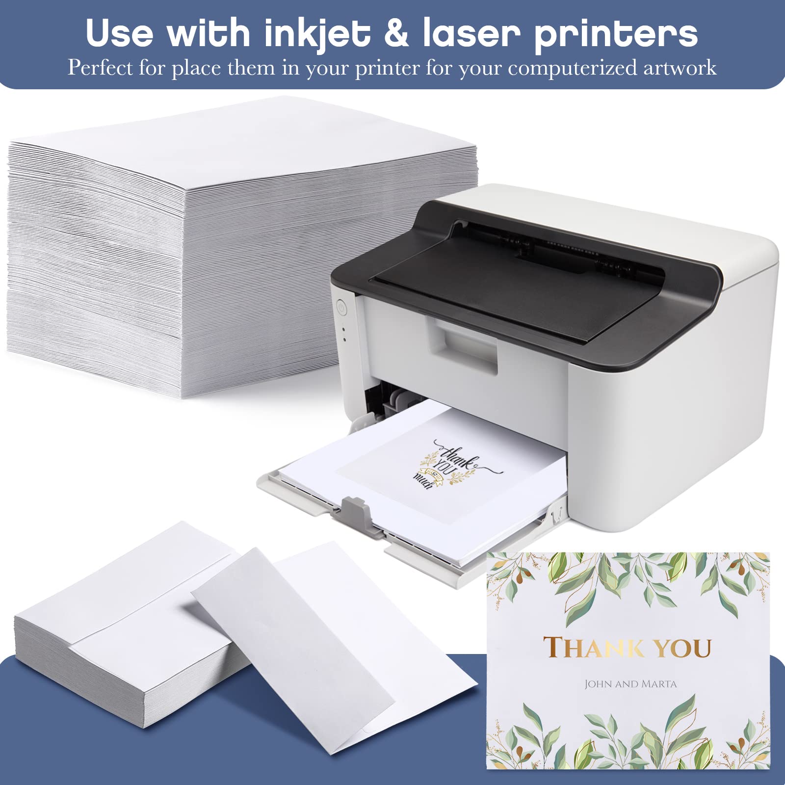 800 Pcs Envelopes Self Adhesive Printable Envelopes Bulk for Invitation, Wedding, Baby Shower, Photography, Thank Notes, Postcard, Greeting Card, Mailing, Graduation (White, A7 5.25 x 7.25 Inch)