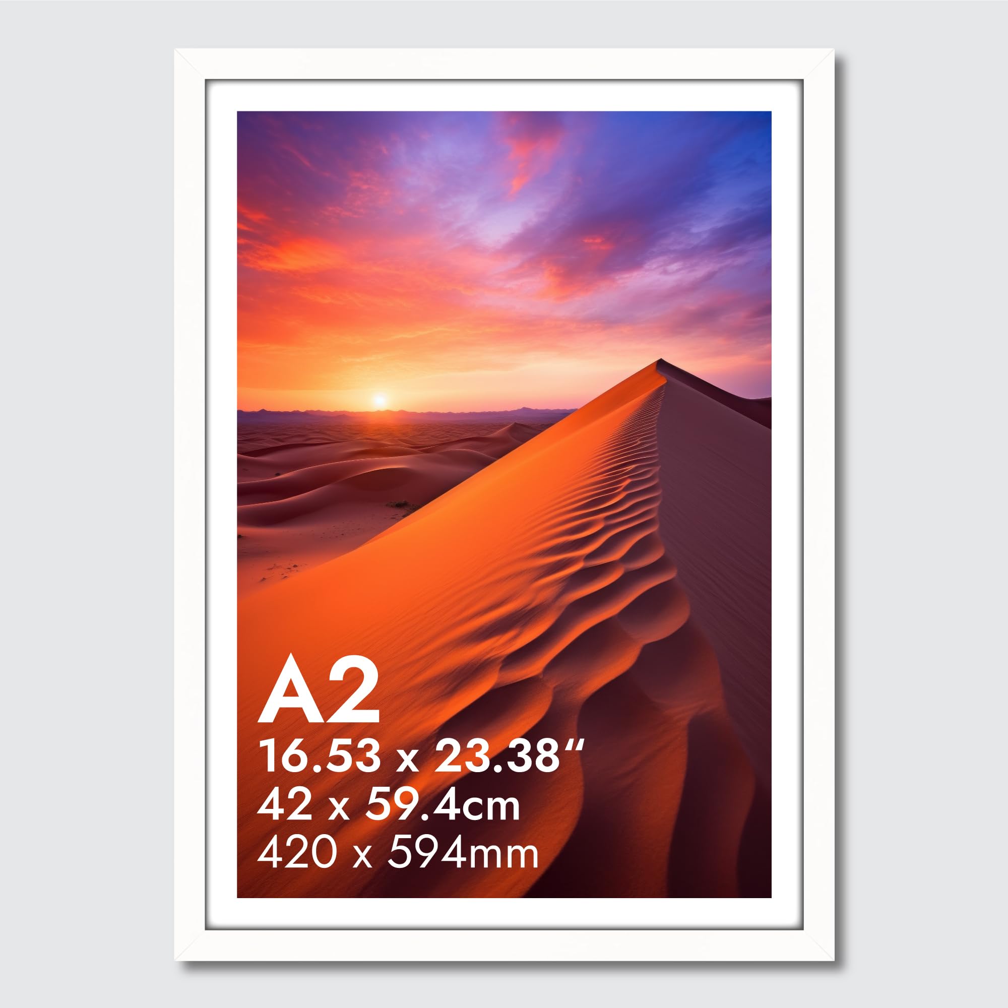 HNK A2 Photo Frame Engineered Wood and Plexiglass, A2 Frame White (42x59.40cm) Dual Orientation Landscape or Portrait, A2 Picture Frames Wall Hanging Display Photos, Posters for Home, Office