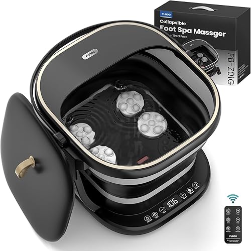 Puboo Collapsible Foot Spa Bath with Heat, Remote & Timer, 16 Massage Balls, Support Rods – Heated Pedicure Soaking Tub for Stress Relief, Great Gift for Family and Friends