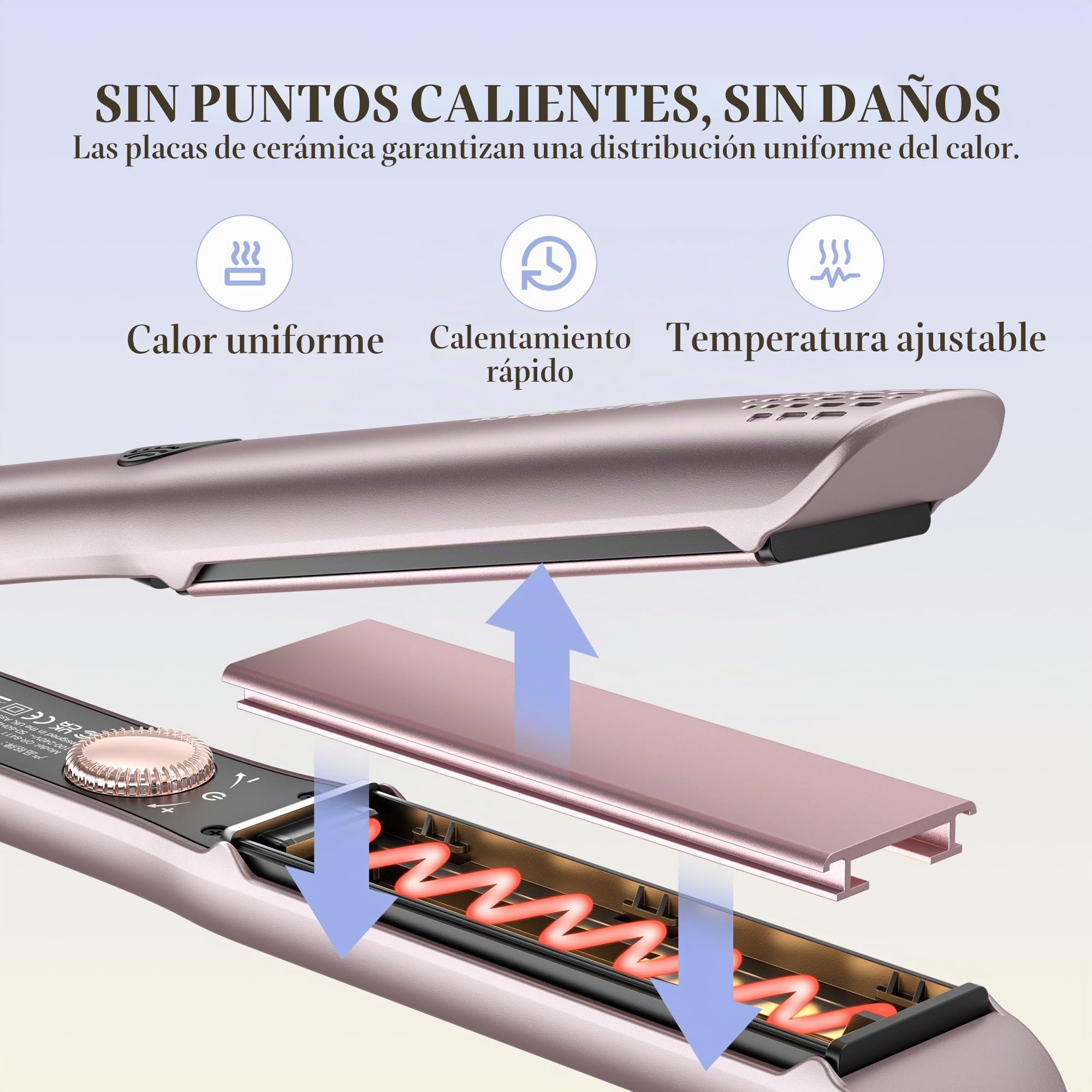 BarberBoss - Plancha de cerámica con placas flotantes, tratamiento iónico y queratina para todo tipo de cabello, pantalla LED de temperatura, plancha de pelo profesional (QR-8412, rosa)