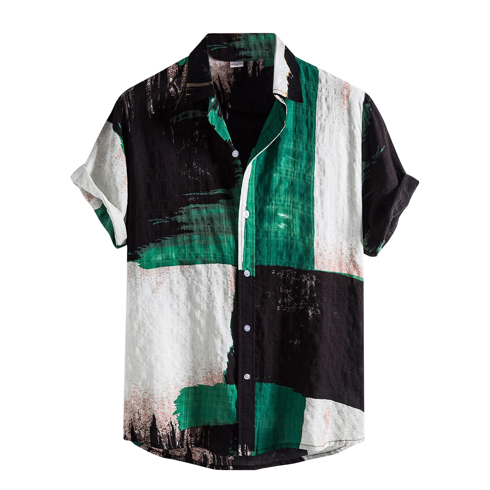 Linnen overhemd heren overhemden korte mouwen vrijetijdshemd Funky Hawaii hemd casual button down casual button down zomerhemd los henley shirt strand ademend korte mouwen shirt mannen, Zwart-A, XL