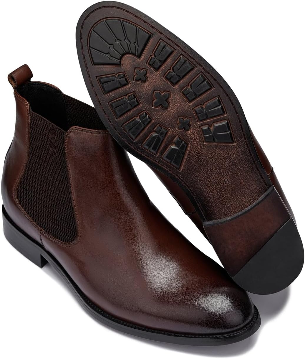 CALTO Men's Invisible Height Increasing Elevator Shoes - Premium Leather Slip-on Chelsea Boots - 2.8 Inches Taller - Image 8