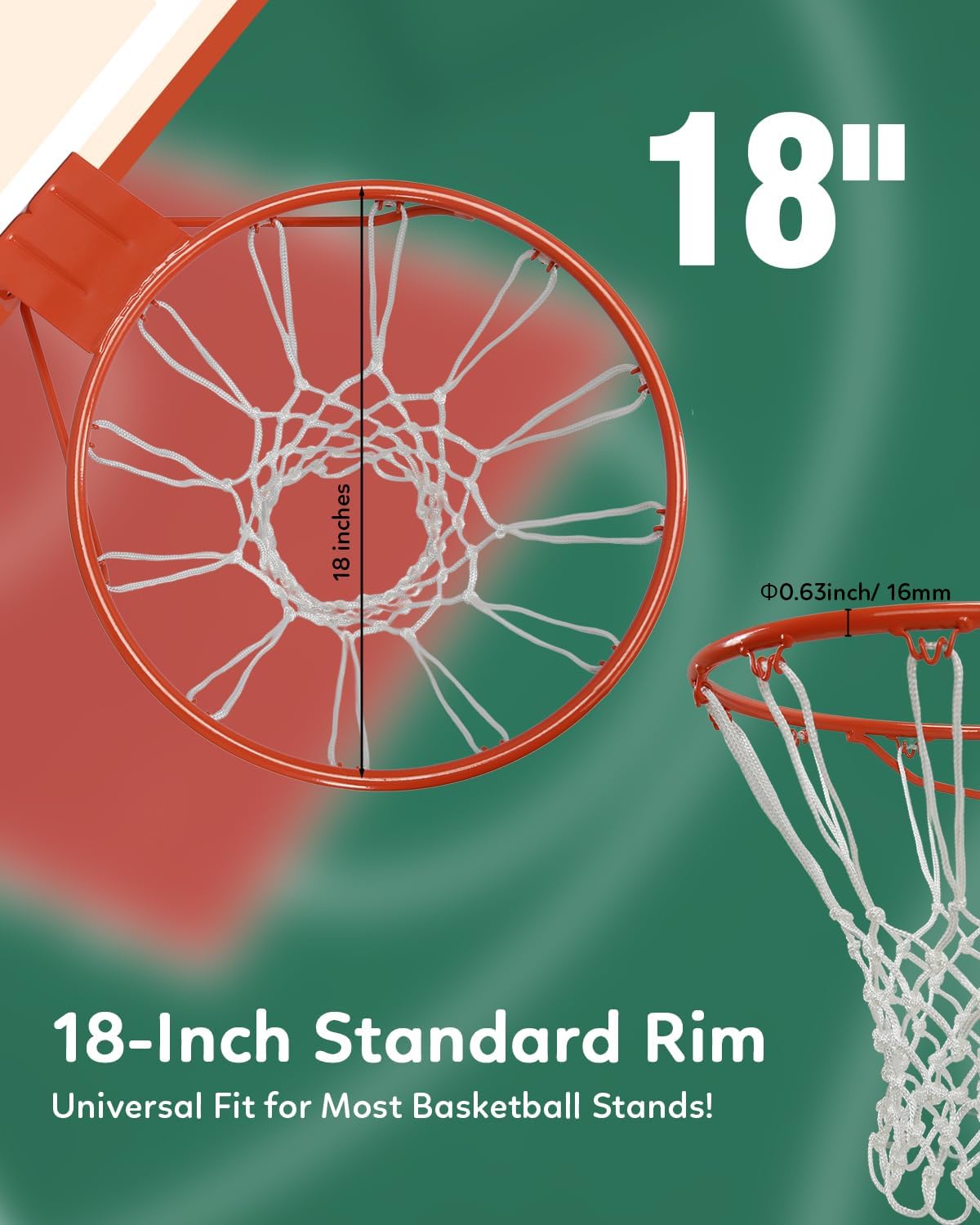 Heavy Duty Replacement Basketball Rim - 18" Solid Steel with Heavy-Duty Net, Pro-Grade Basketball Hoop Rim, Wall-Mount & Hoop Replacement, Double Spring Basketball Hoop Rim & Complete Installation Kit