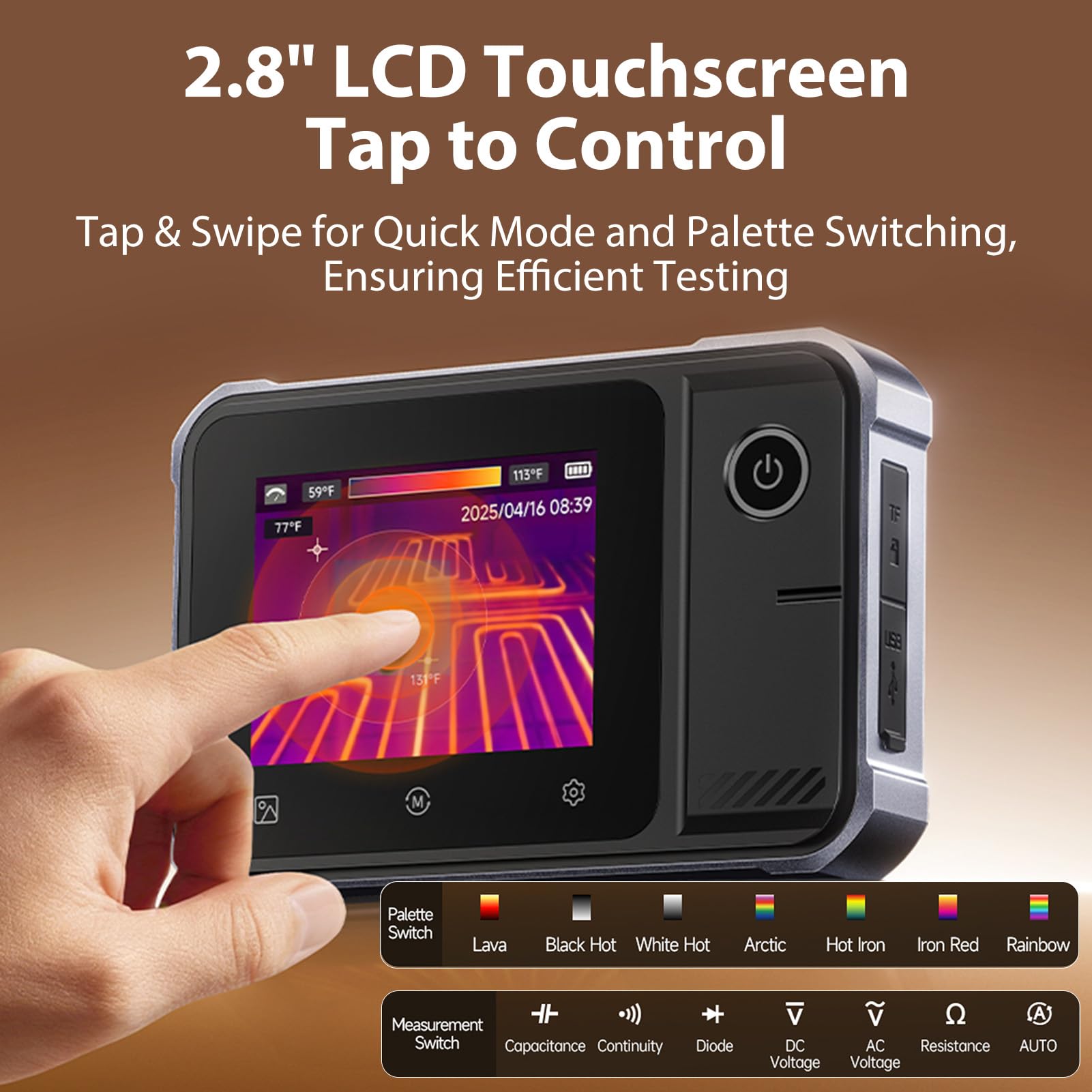 TDM-120P Termocamera Multimetro 2in1, 120x90 Termocamera a infrarossi, da -20 °C a 400 °C, Touchscreen 2,8'', Multimetro Digitale TRMS 19999 Conteggi per applicazioni elettriche e Auto Repair