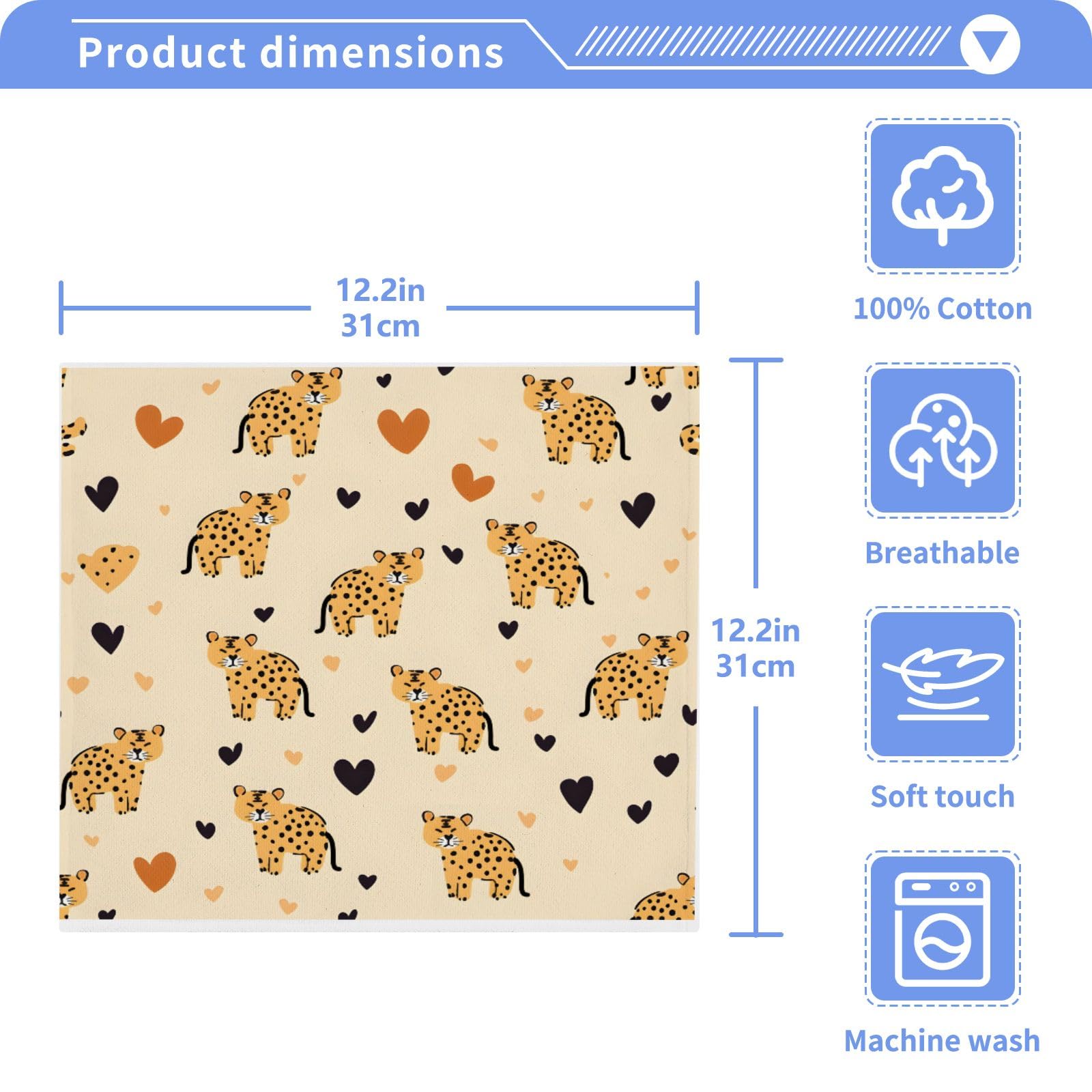 ALAZA Wash Cloth Set 100% Cotton Fingertip Towels Face Cloths Sets Leopard Heart Highly Absorbent Soft Feel Set of 2