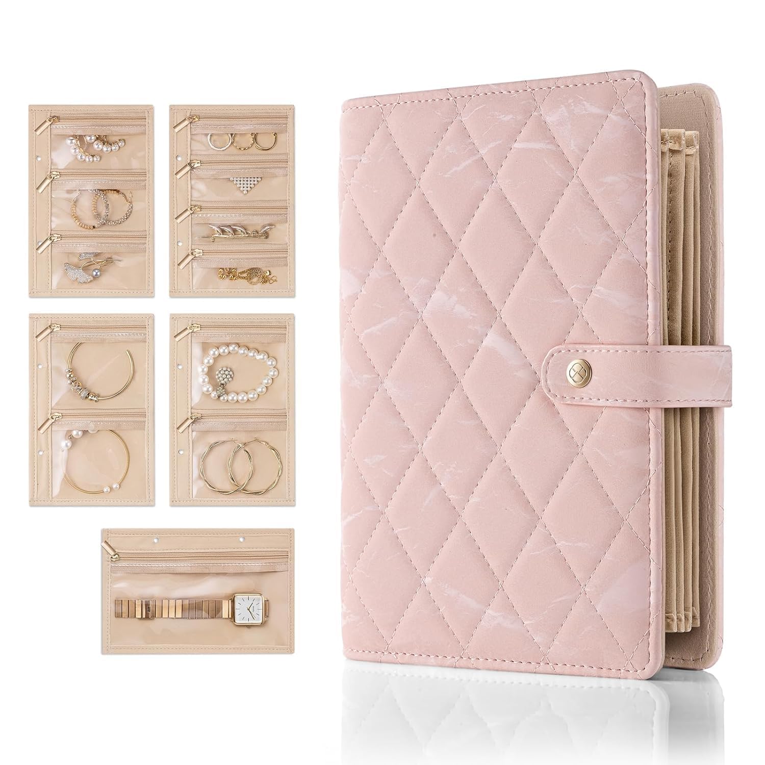 Finalize Travel Jewelry Organizer Book, Portable Jewelry Case with Removable Pages,Soft Velvet Lining, Large Capacity Jewelry Pouch Bag for Earrings,Rings,Necklaces,Gift for Women- (Travel Book)