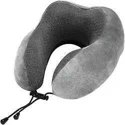 Almofada Travesseiro de Pescoço Para Viagem Descanso Viscoelástica Ajustável Ergonômico Carro Avião Onibus (Cinza)