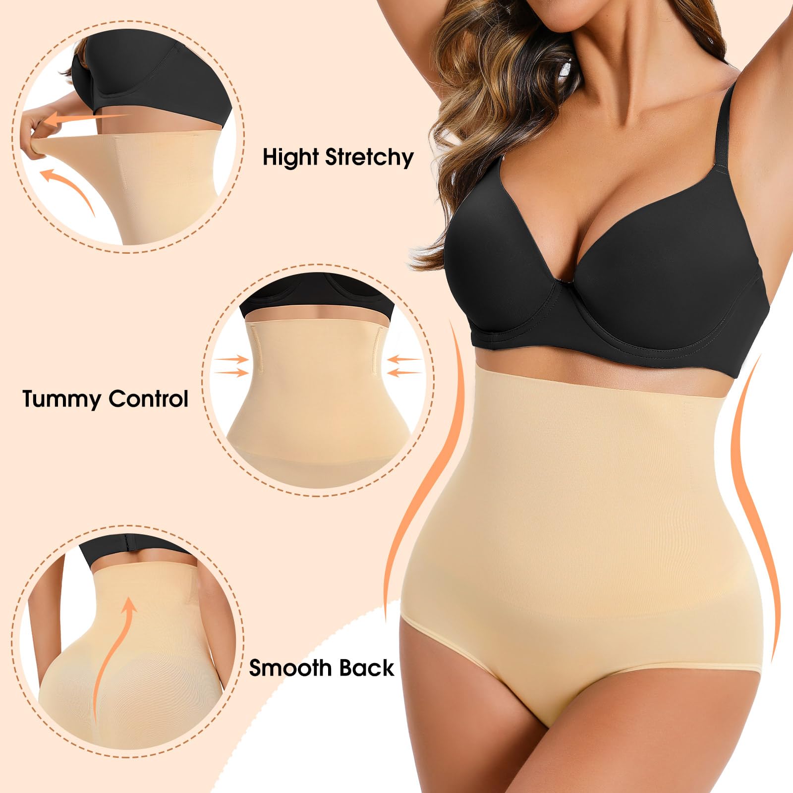 Niwicee Shapewear damskie majtki wyszczuplające brzuch, push-up, wysoka talia, elastyczne, modelujące figi