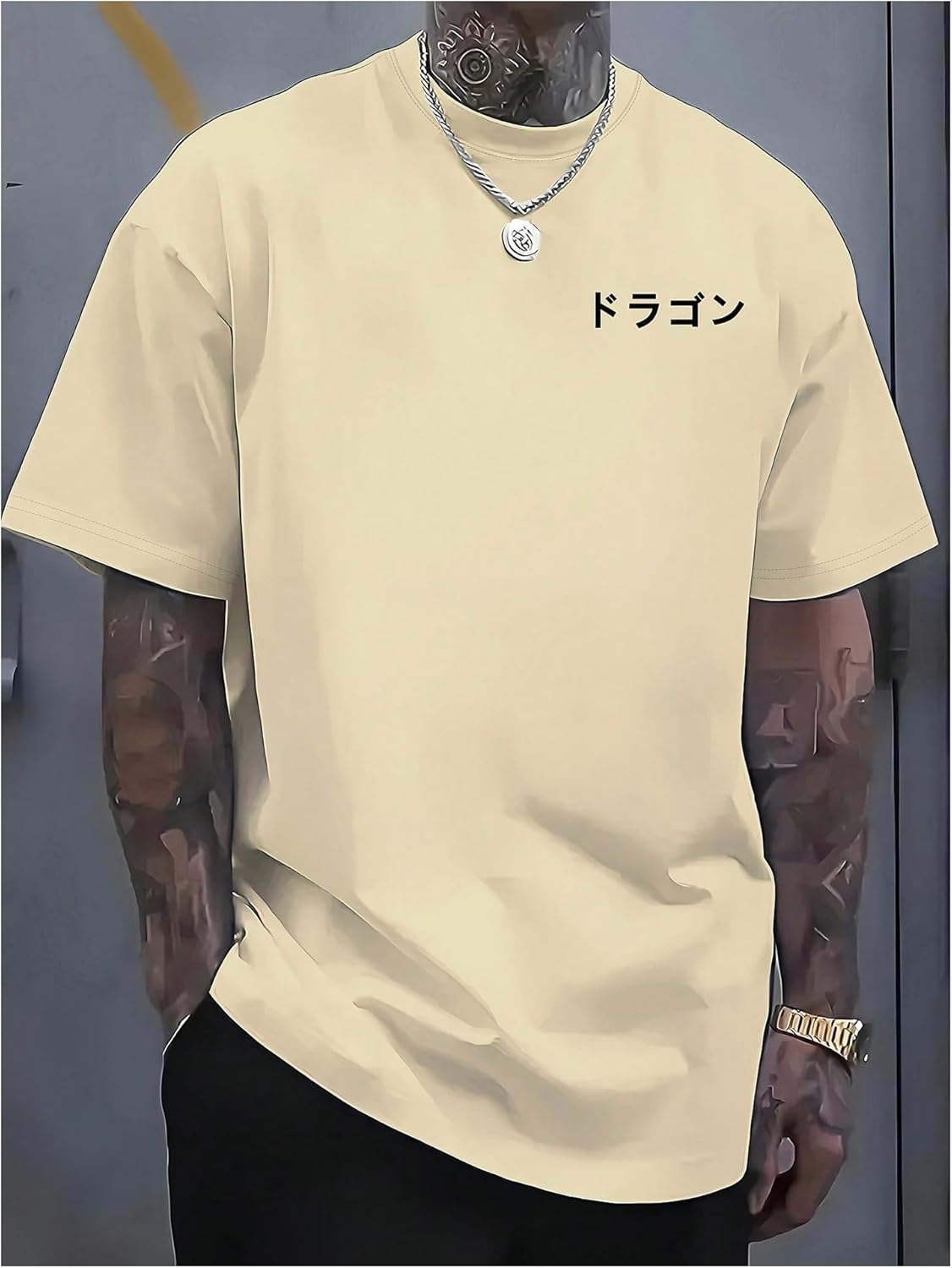 WDIRARA Men's Dragon Letter Graphic T Shirts Crew Neck Short Sleeve Tee Streetwear Tops - Image 2